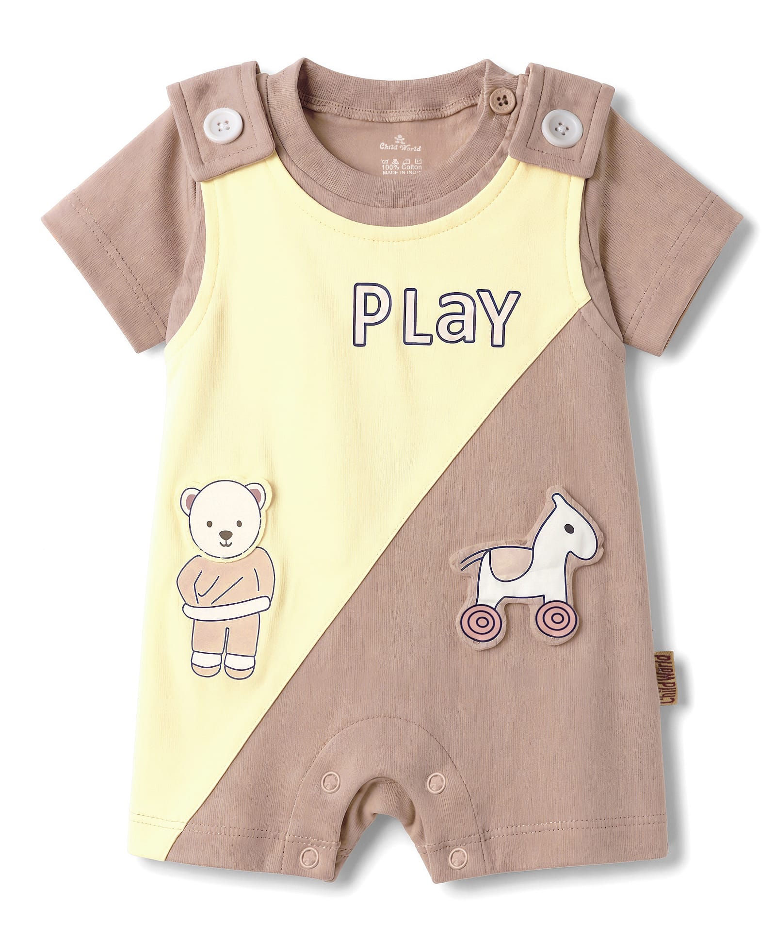 Child World Interlock Knit Half Sleeves Romper with Animal Patch - Brown-picture-24