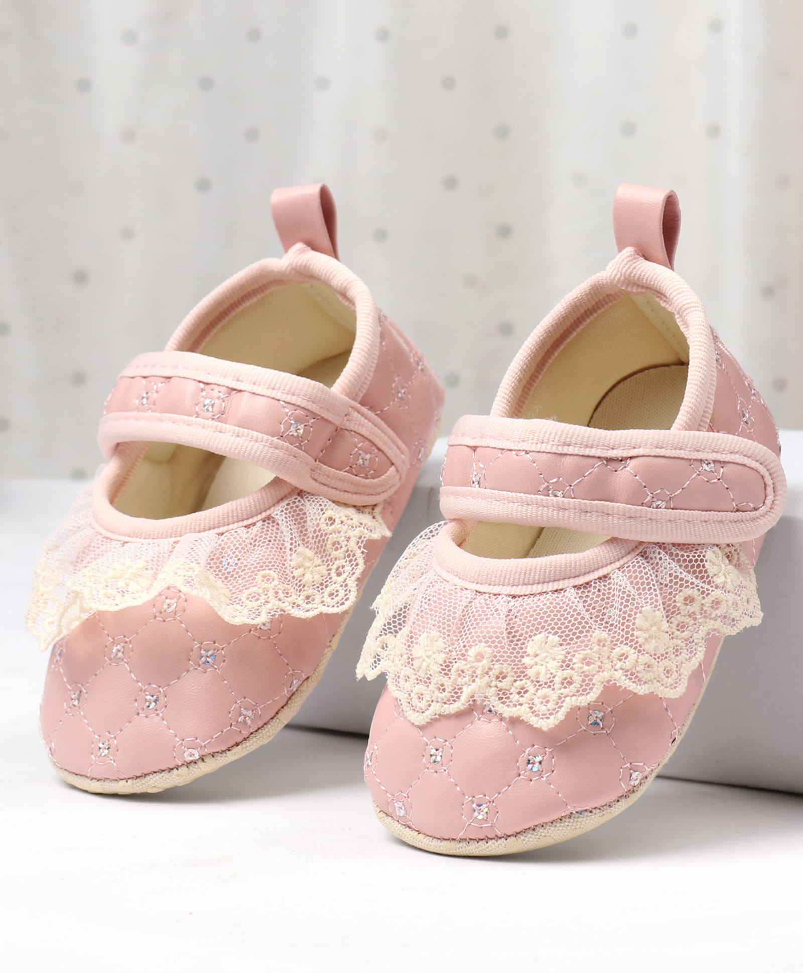 Cute Walk by Babyhug Velcro Closure Embroidered & Sequinned Booties With Lace Detailing - Pink-picture-28