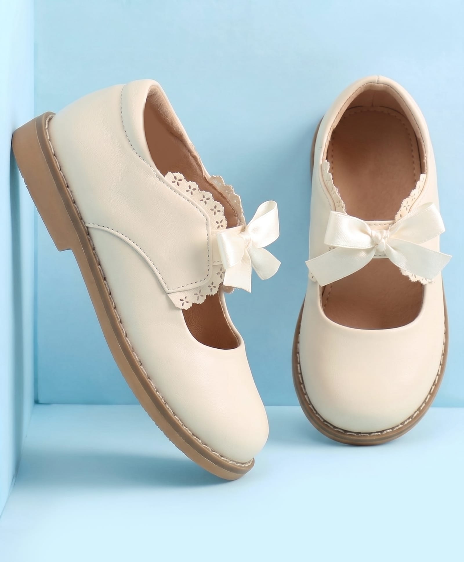 Babyoye Slip On Ballerina with Bow Applique - Off White-picture-23