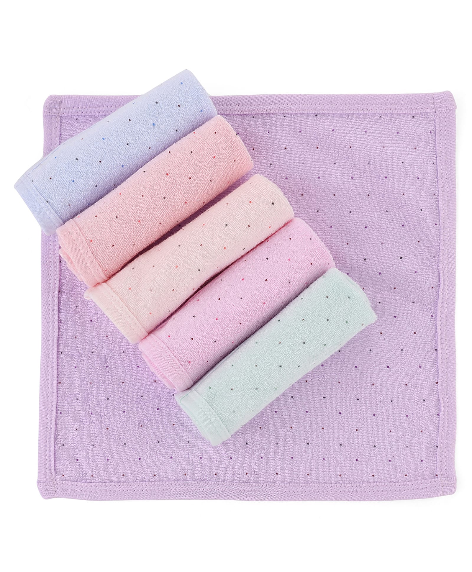 Zero Cotton Knit Polka Dots Printed Hand & Face Towel Pack Of 6 L 25 x B 24 cm -Multicolor-image-2