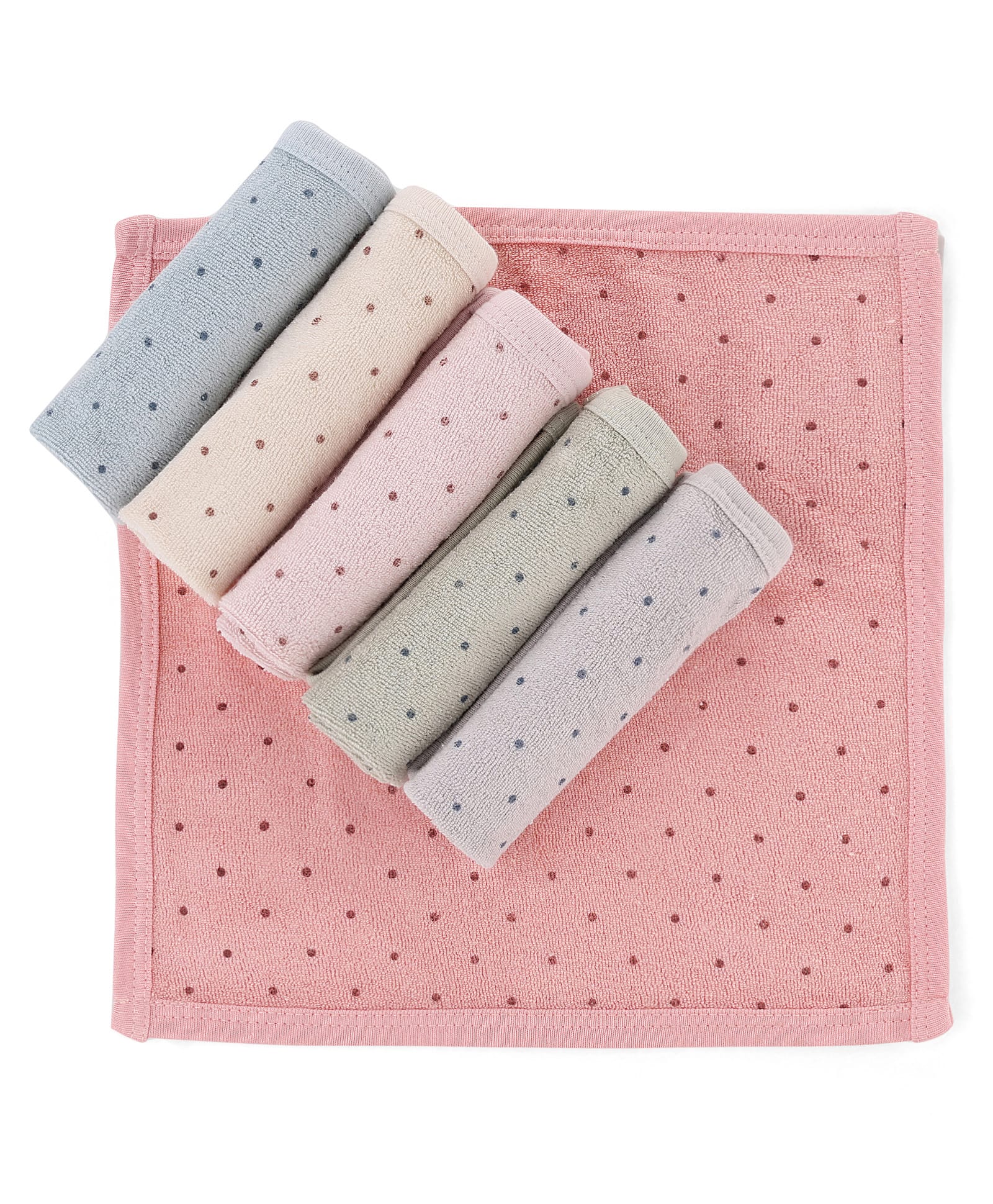 Zero Cotton Knit Polka Dots Printed Hand & Face Towel Pack Of 6 L 25 x B 24 cm -Multicolor-picture-19