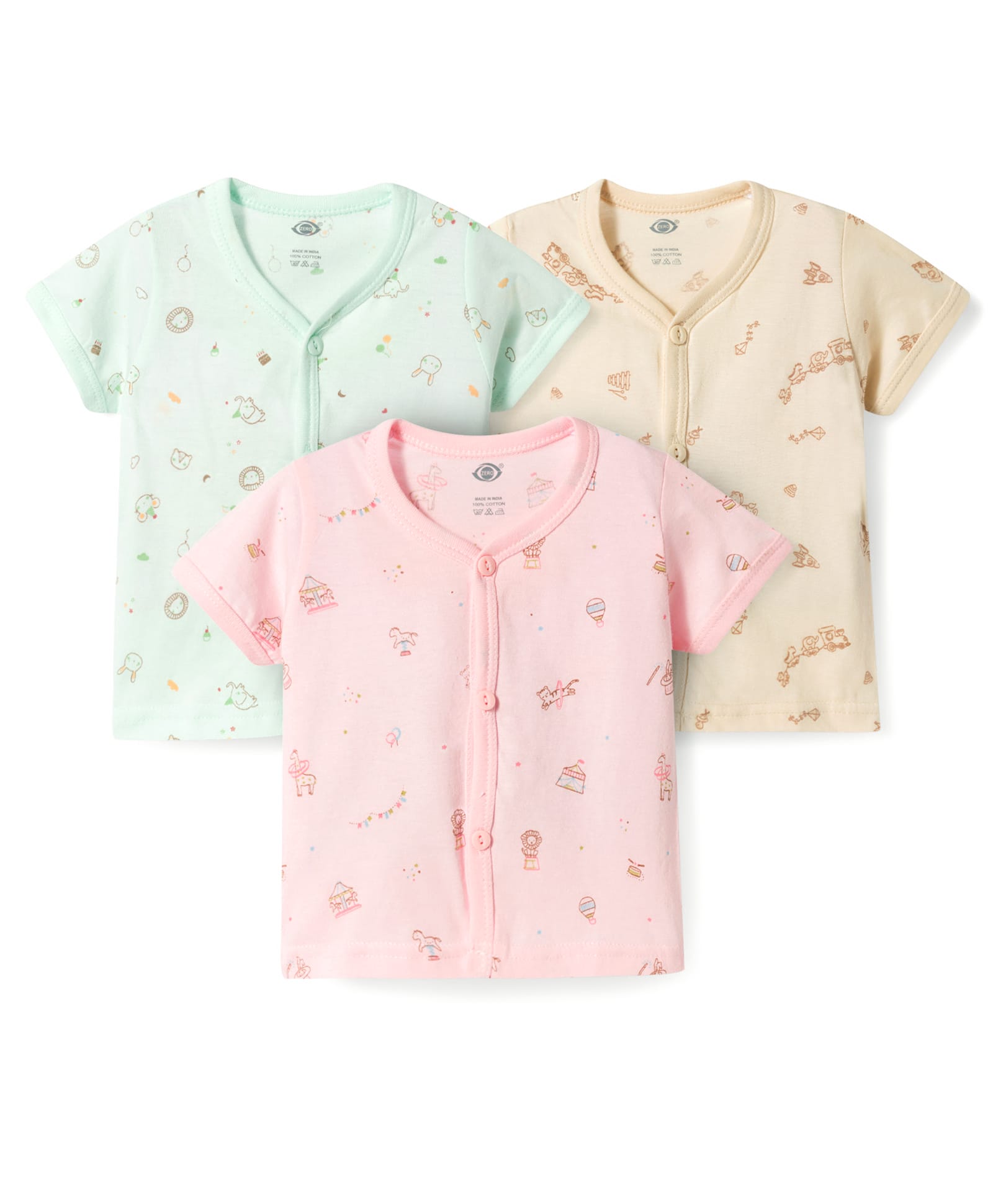 Zero Sinker Knit Half Sleeves Printed Jhablas Pack of 3 - Pink Beige & Green-picture-20