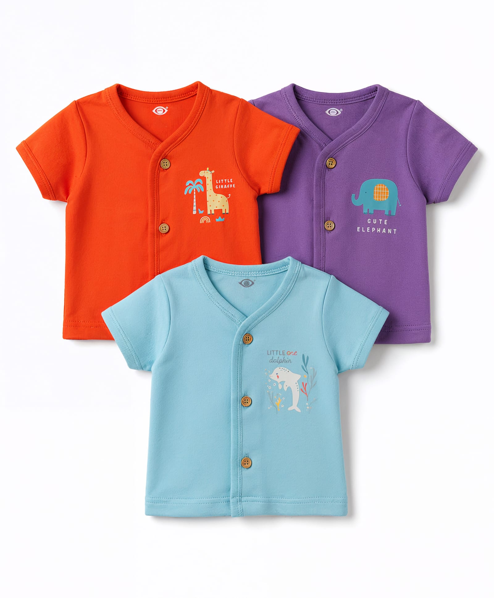 Zero Sinker Knit Half Sleeves Jhablas With Animal Print Pack of 3 - Purple Aqua Blue & Orange-image-6
