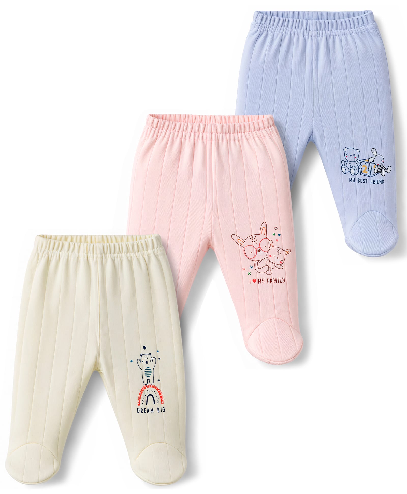 Zero Sinker Knit Animal Printed Bootie Leggings Pack Of 3 - Light Blue Peach & Beige-image-26
