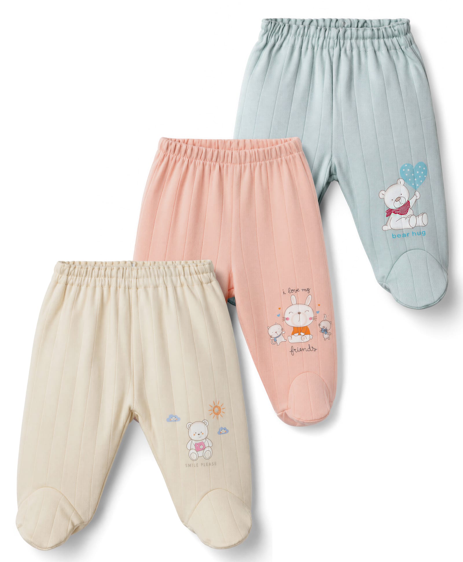 Zero Sinker Knit Animal Printed Bootie Leggings Pack of 3 - Light Blue Peach & Beige-image-27