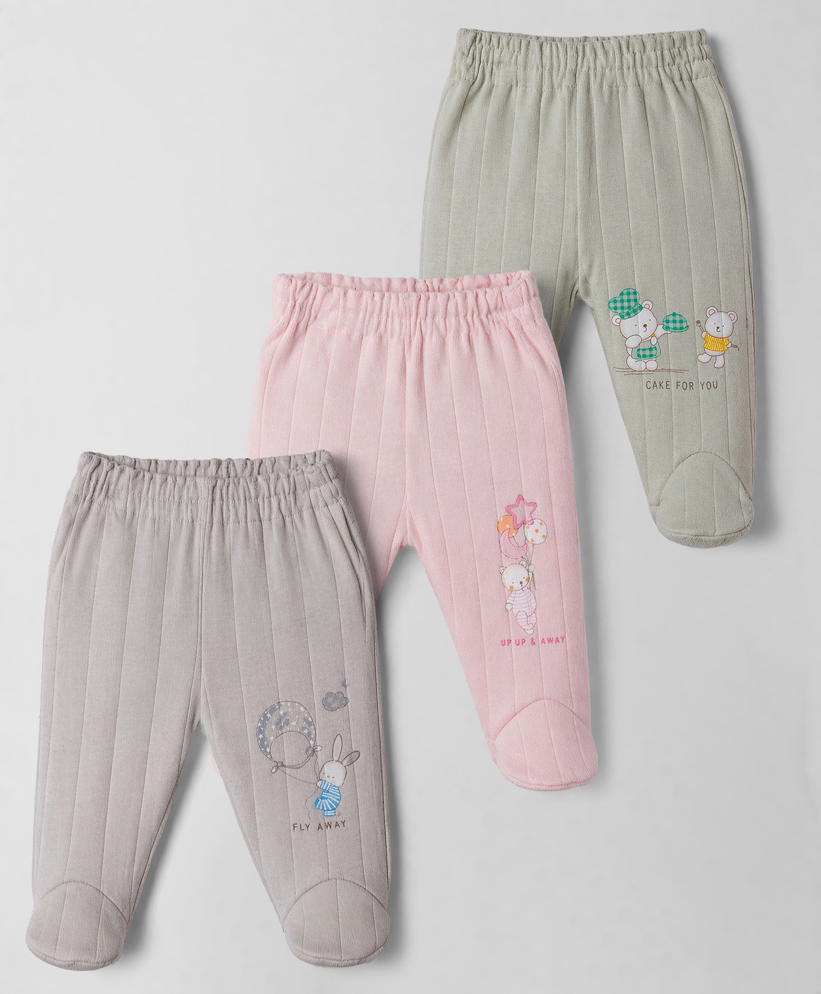 Zero Sinker Knit Animal Printed Bootie Leggings Pack Of 3 - Silver Baby Pink & Olive Green-image-36