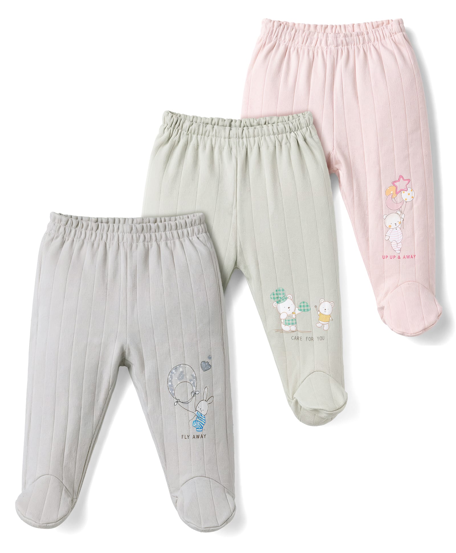 Zero Sinker Knit Animal Printed Bootie Leggings Pack of 3 - Silver Baby Pink & Olive Green-picture-16