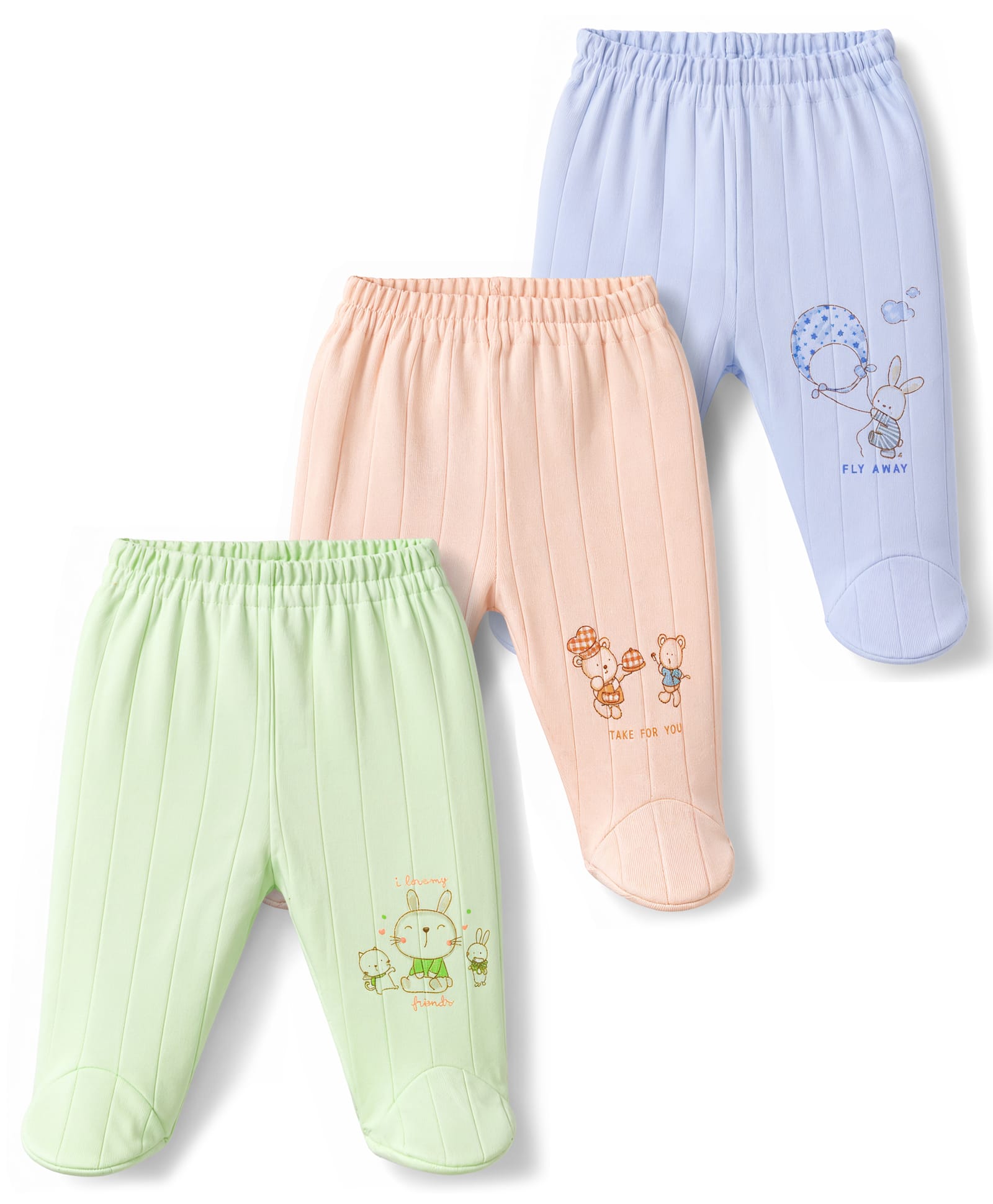 Zero Sinker Knit Animal Printed Bootie Leggings Pack Of 3 - Light Blue Green & Peach-picture-16