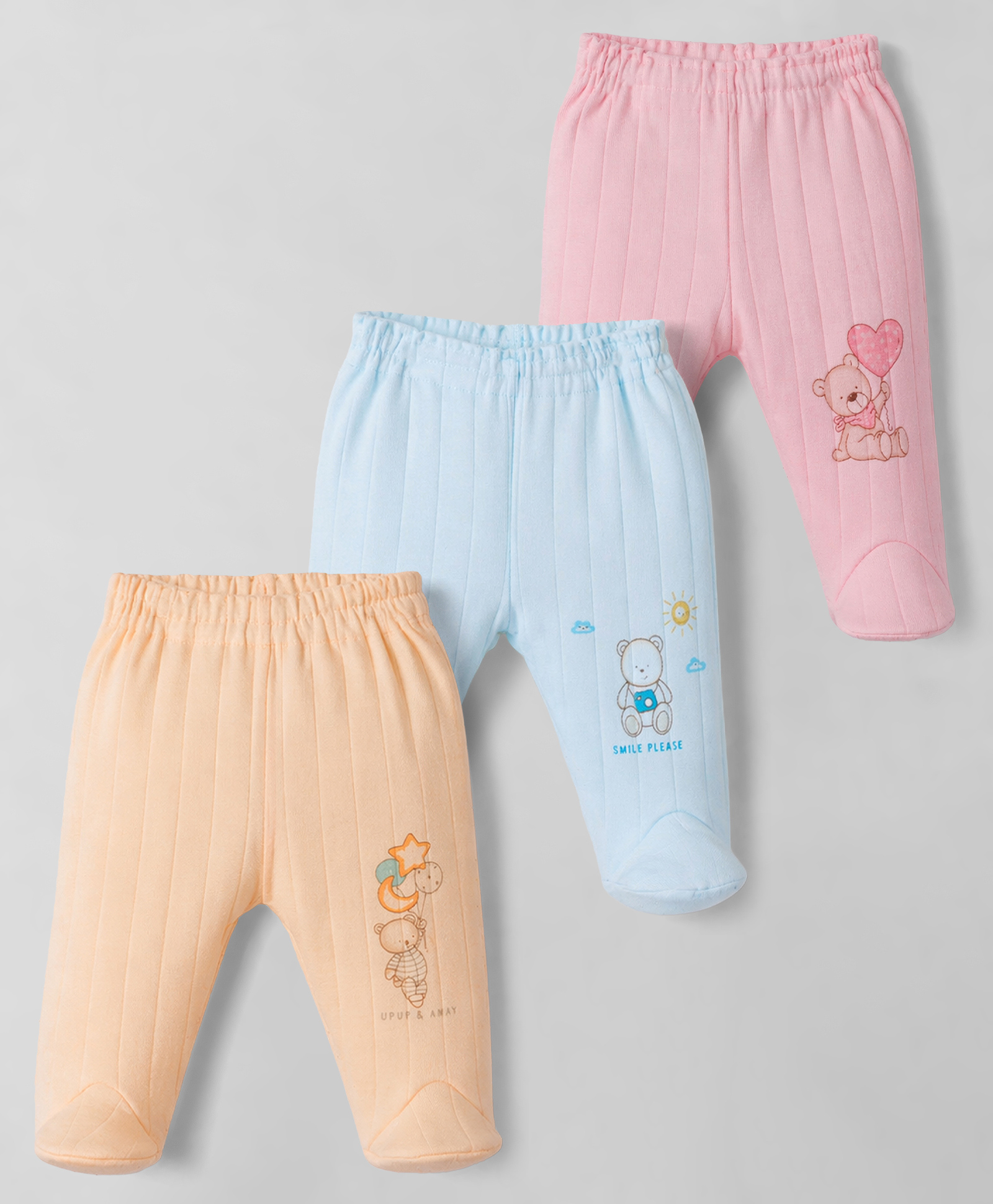 Zero Sinker Knit Animal Printed Bootie Leggings Pack Of 3 - Pink Light Blue & Orange-picture-14