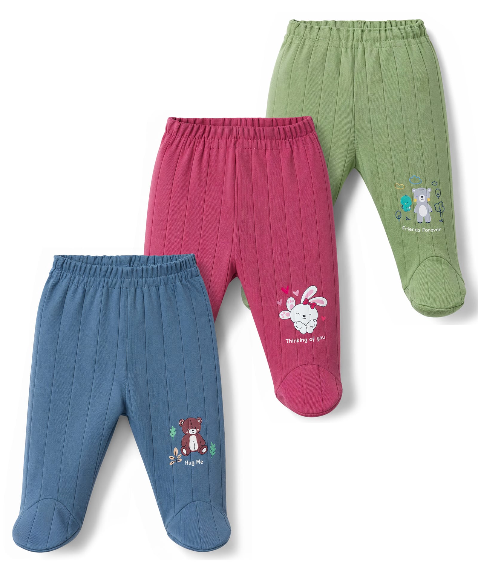 Zero Sinker Knit Animal Printed Bootie Leggings Pack Of 3 - Blue Light Green & Red-picture-34