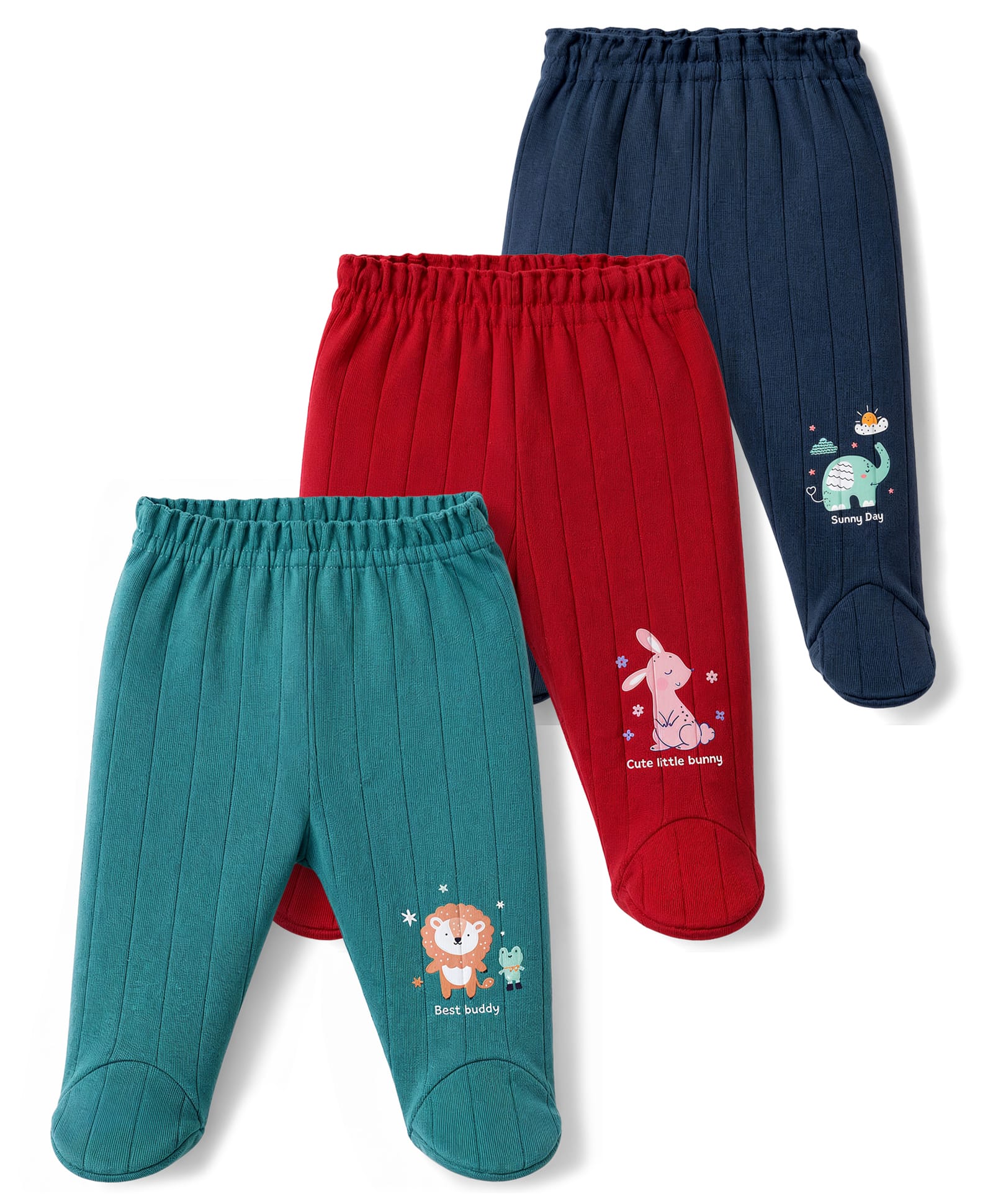 Zero Sinker Knit Animal Printed Bootie Leggings Pack Of 3 - Red Navy & Teal Blue-image-13