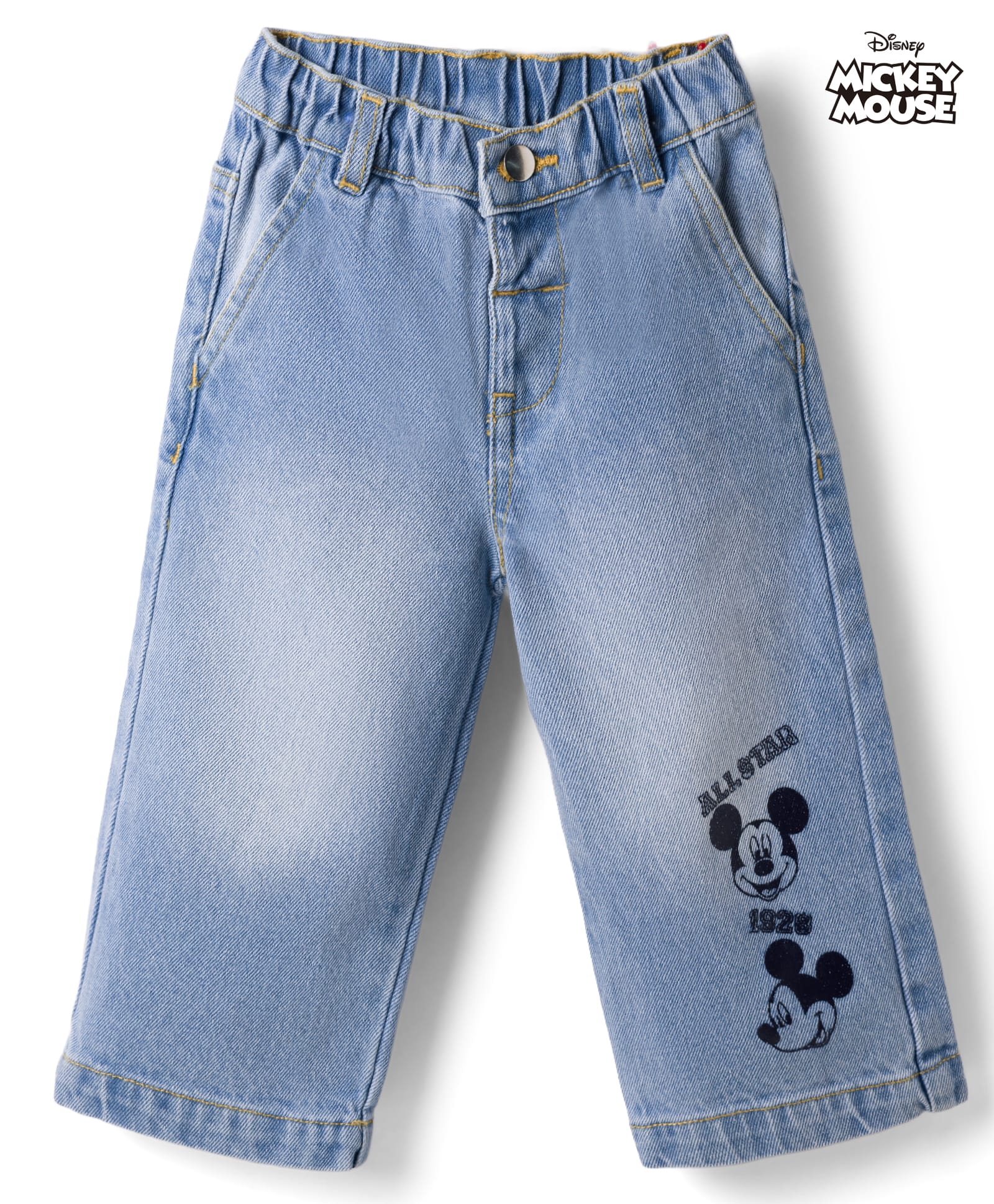 Bonfino Disney Denim Full Length Washed Jeans With Mickey Mouse Graphic - Light Blue-picture-12