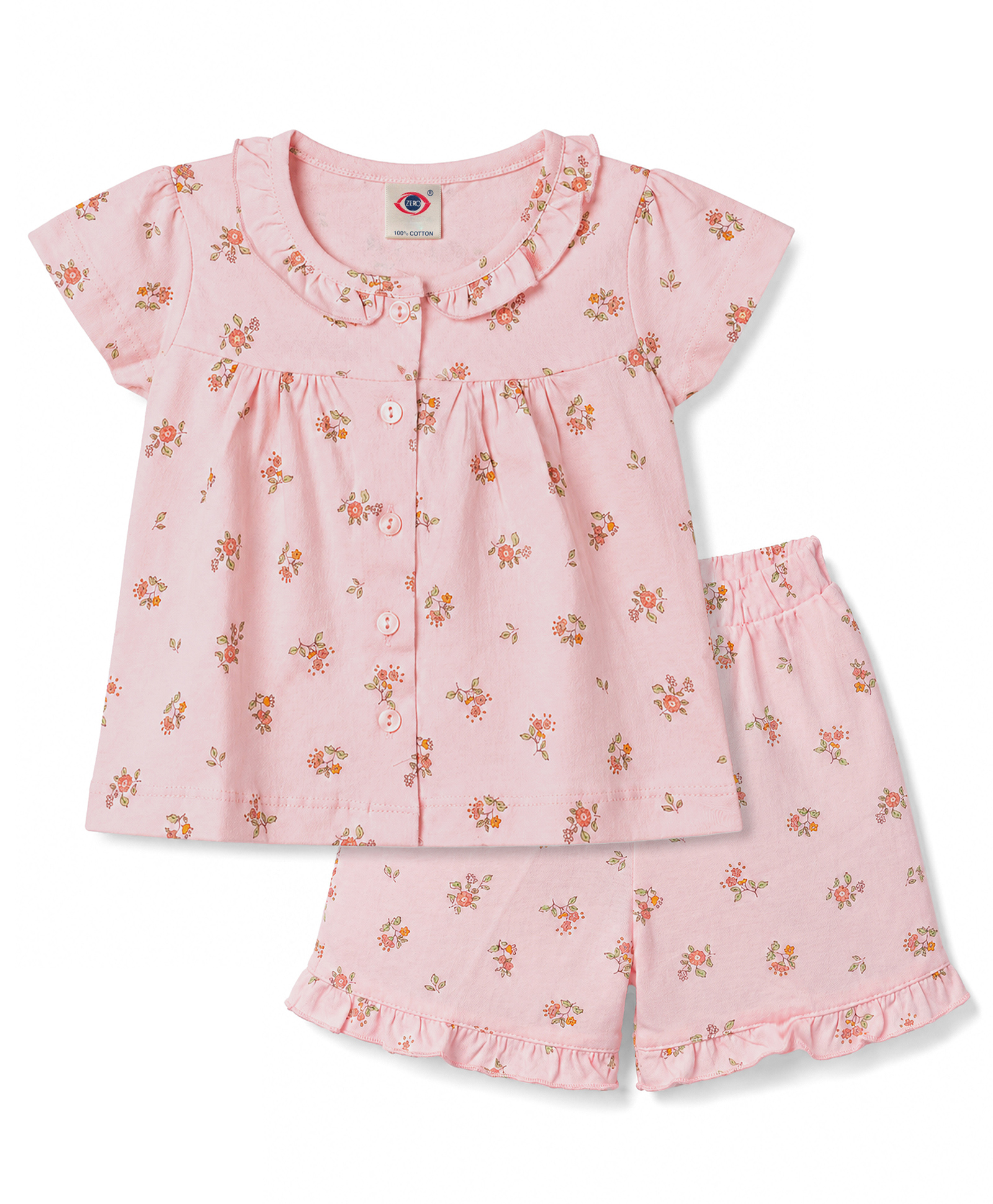 Zero Knitted Half Sleeves Floral Printed Co-Ords Top & Shorts Set - Peach-picture-43