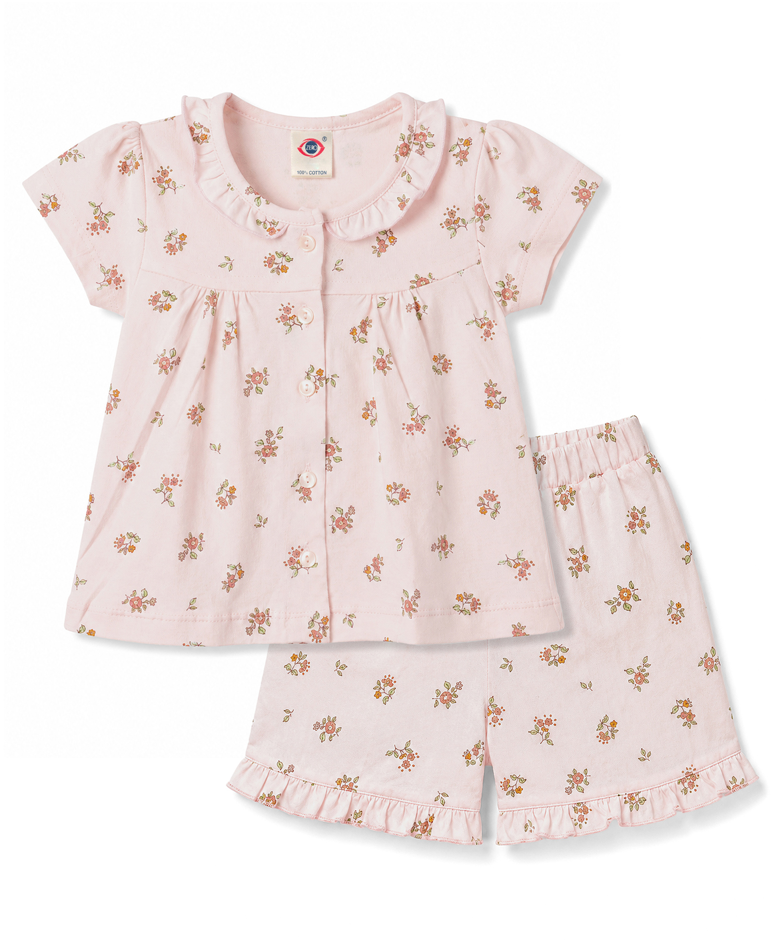 Zero Knitted Half Sleeves Floral Printed Co-Ords Top & Shorts Set - Pink-picture-26