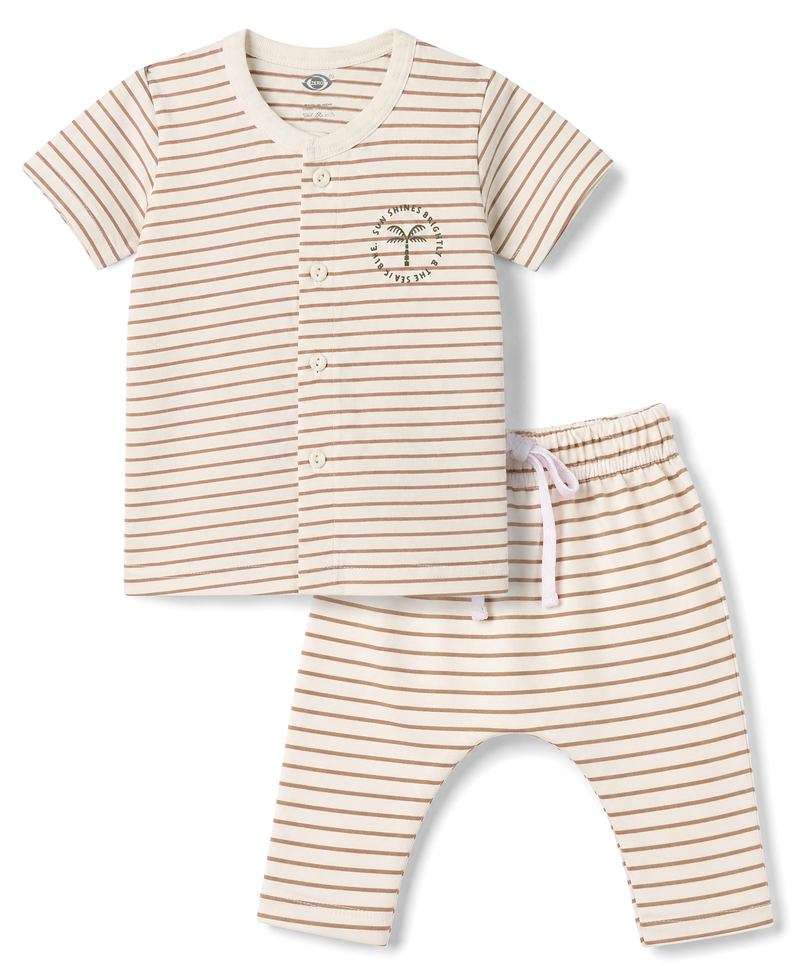 Zero Knitted Half Sleeves T-Shirt & Pyjama Striped Co-Ord Night Suit - Grey-image-14