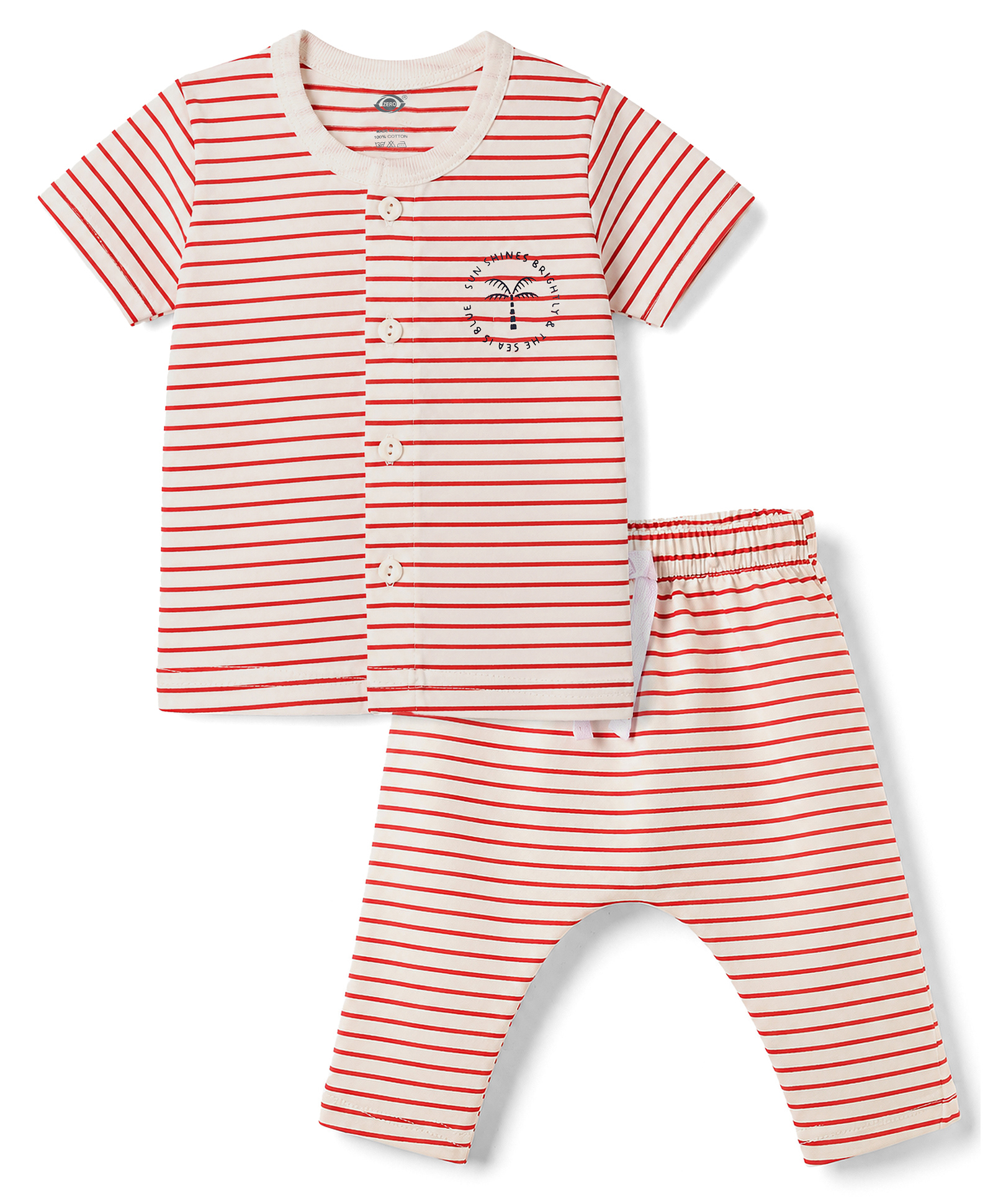 Zero Knitted Half Sleeves T-Shirt & Pyjama Striped Co-Ord Night Suit - Red-image-20