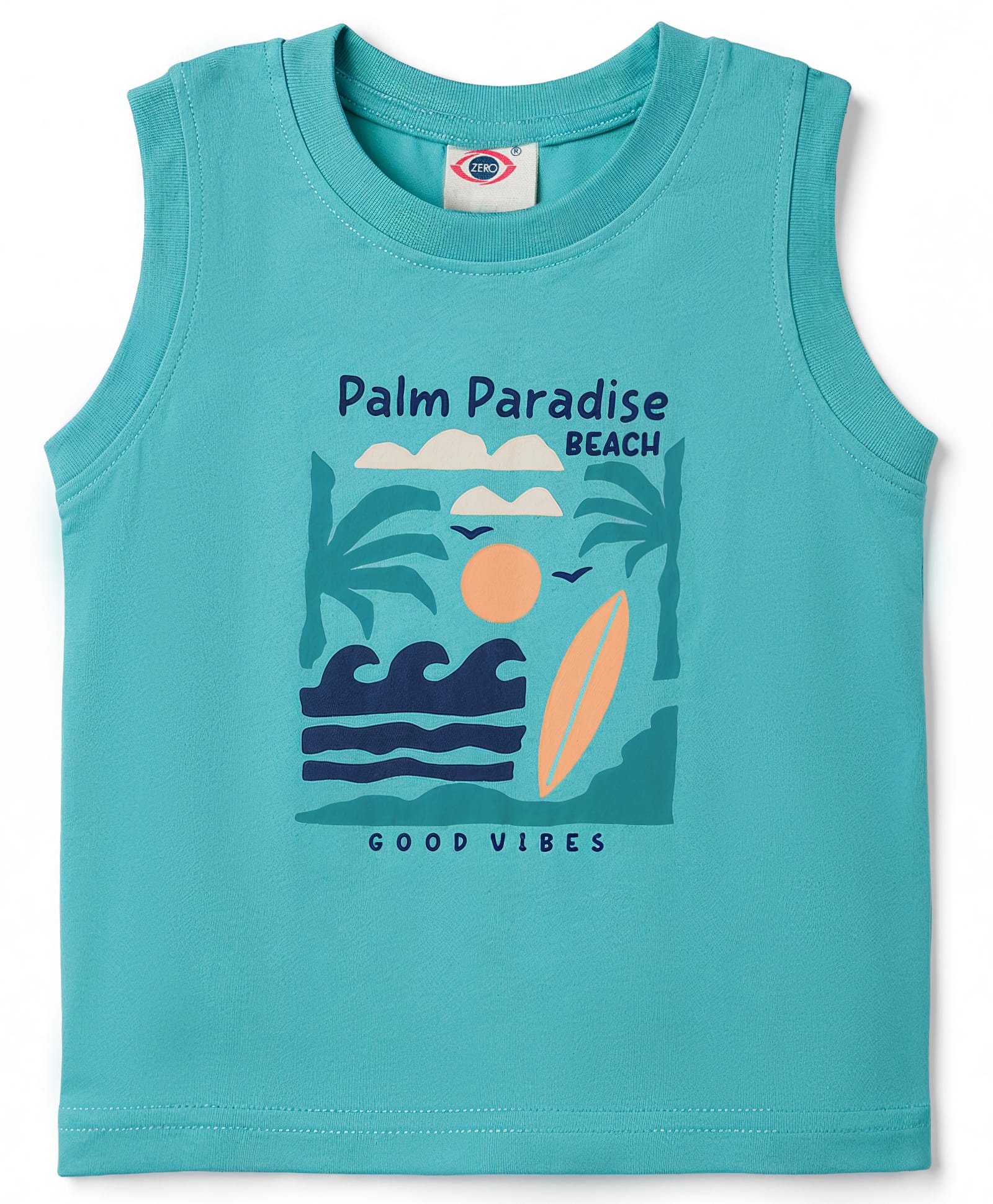 Zero Knitted Sleeveless Vest Beach Theme Print - Turquoise-picture-19