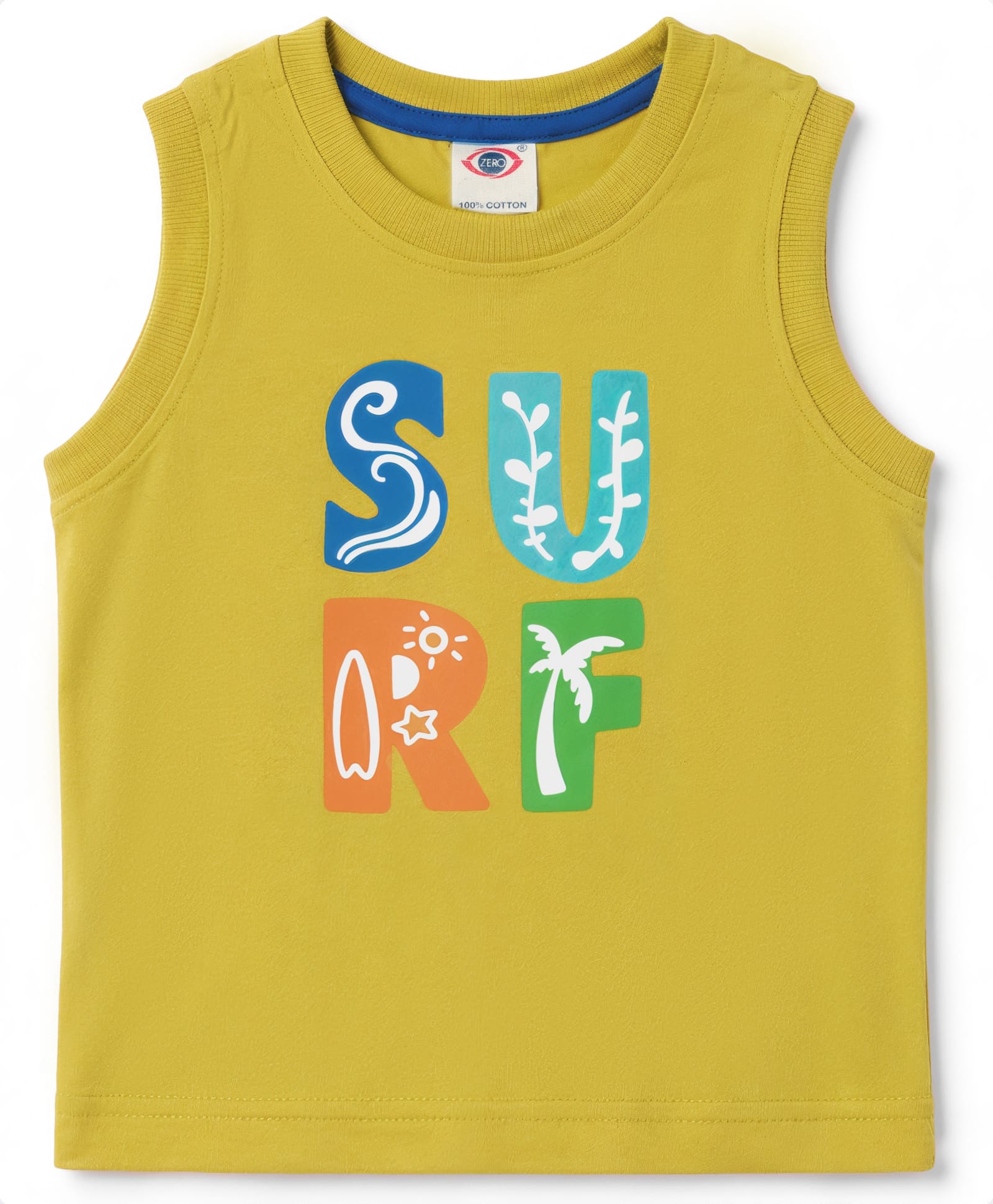 Zero Knitted Sleeveless Vest Surf Print - Olive-picture-21