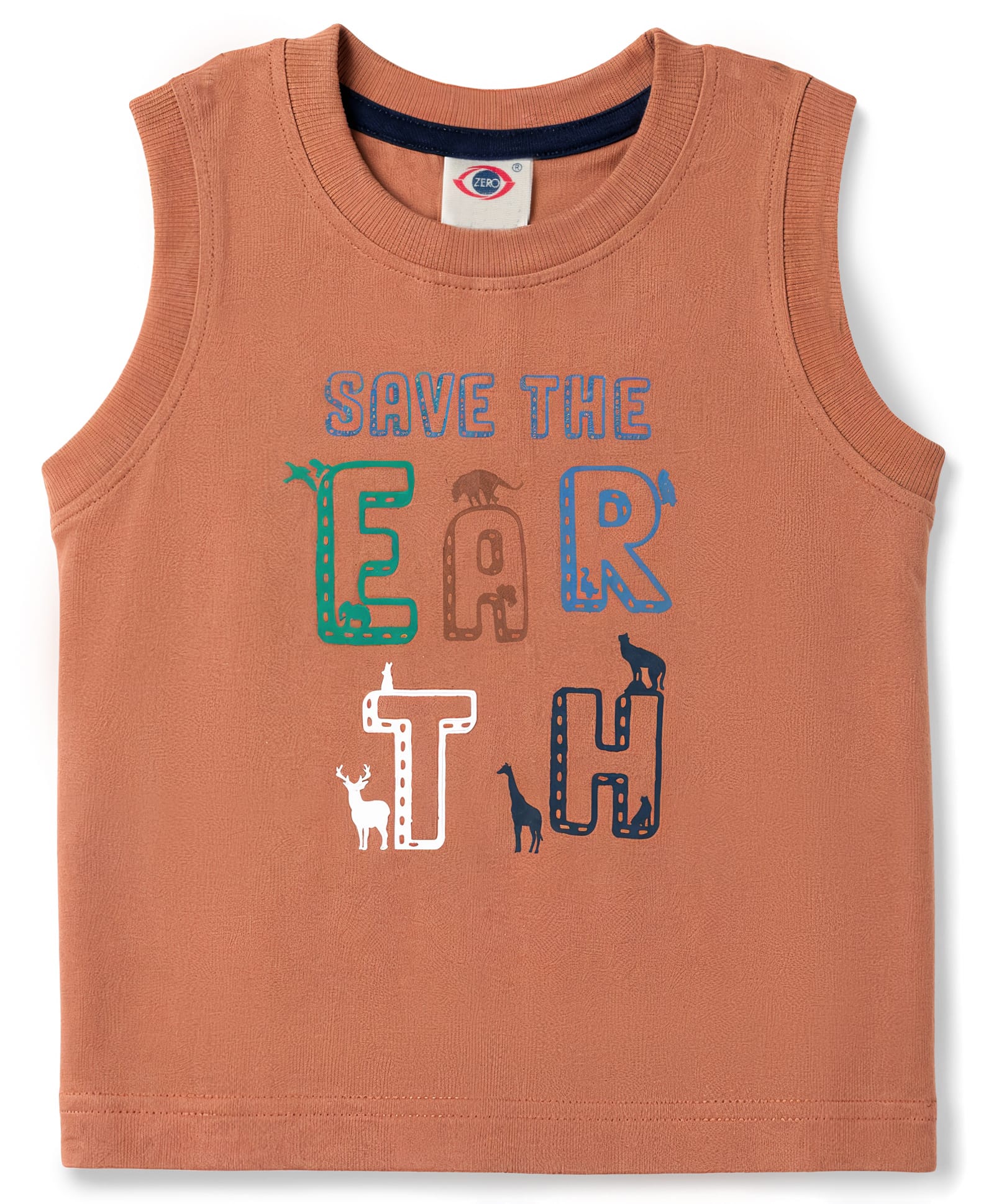 Zero Knitted Sleeveless Vest Save the Earth Print - Dark Brown-image-17