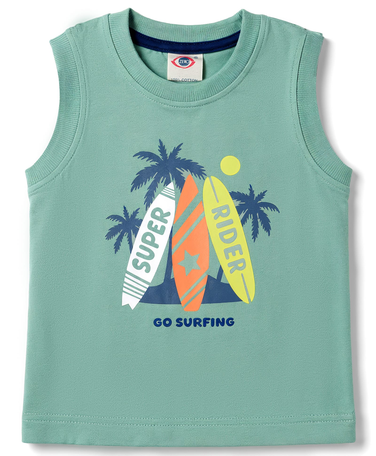 Zero Knitted Sleeveless Vest Beach Theme Print - Teal Blue-picture-12