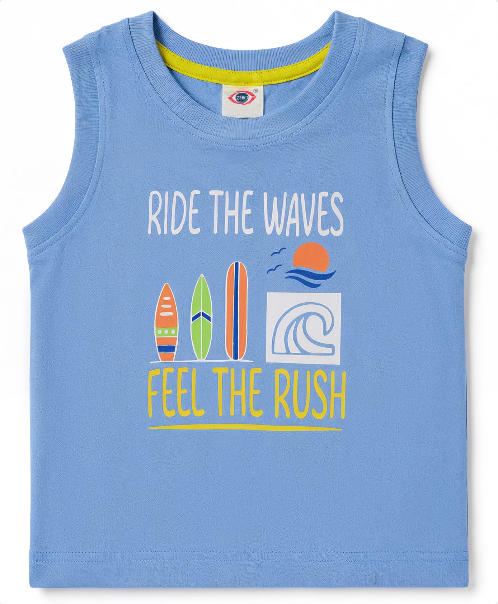 Zero Knitted Sleeveless Vest Beach Theme Print - Blue-image-27