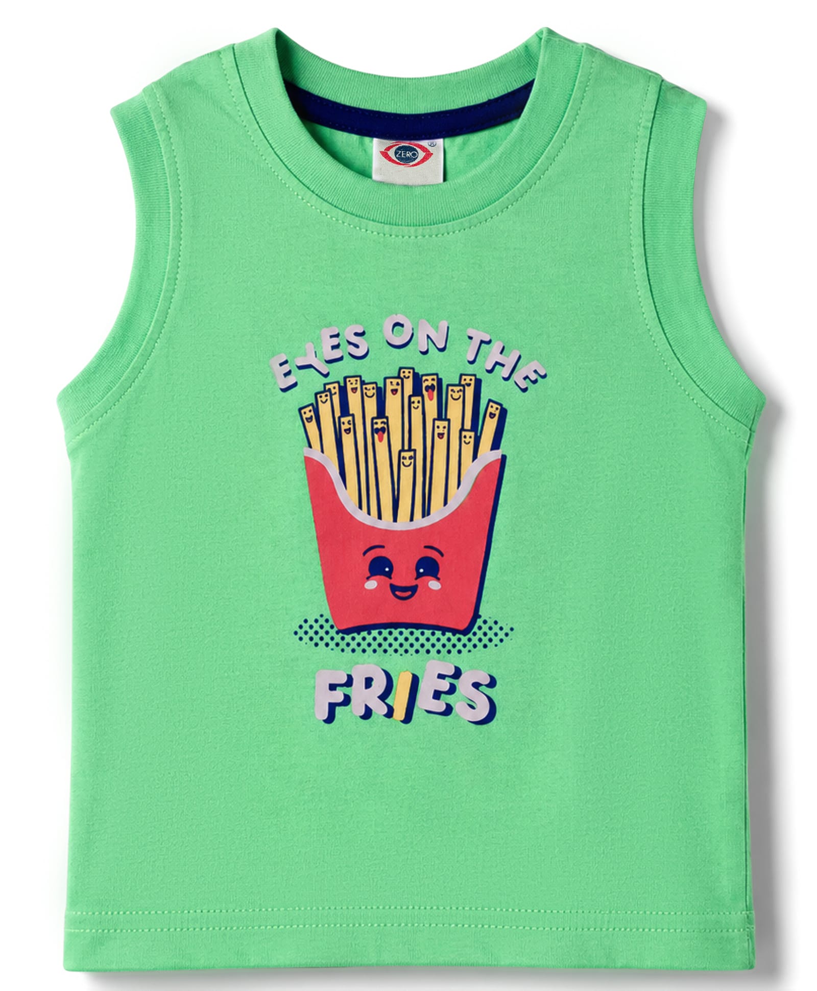 Zero Knitted Sleeveless Vest Fries Print - Green-picture-25