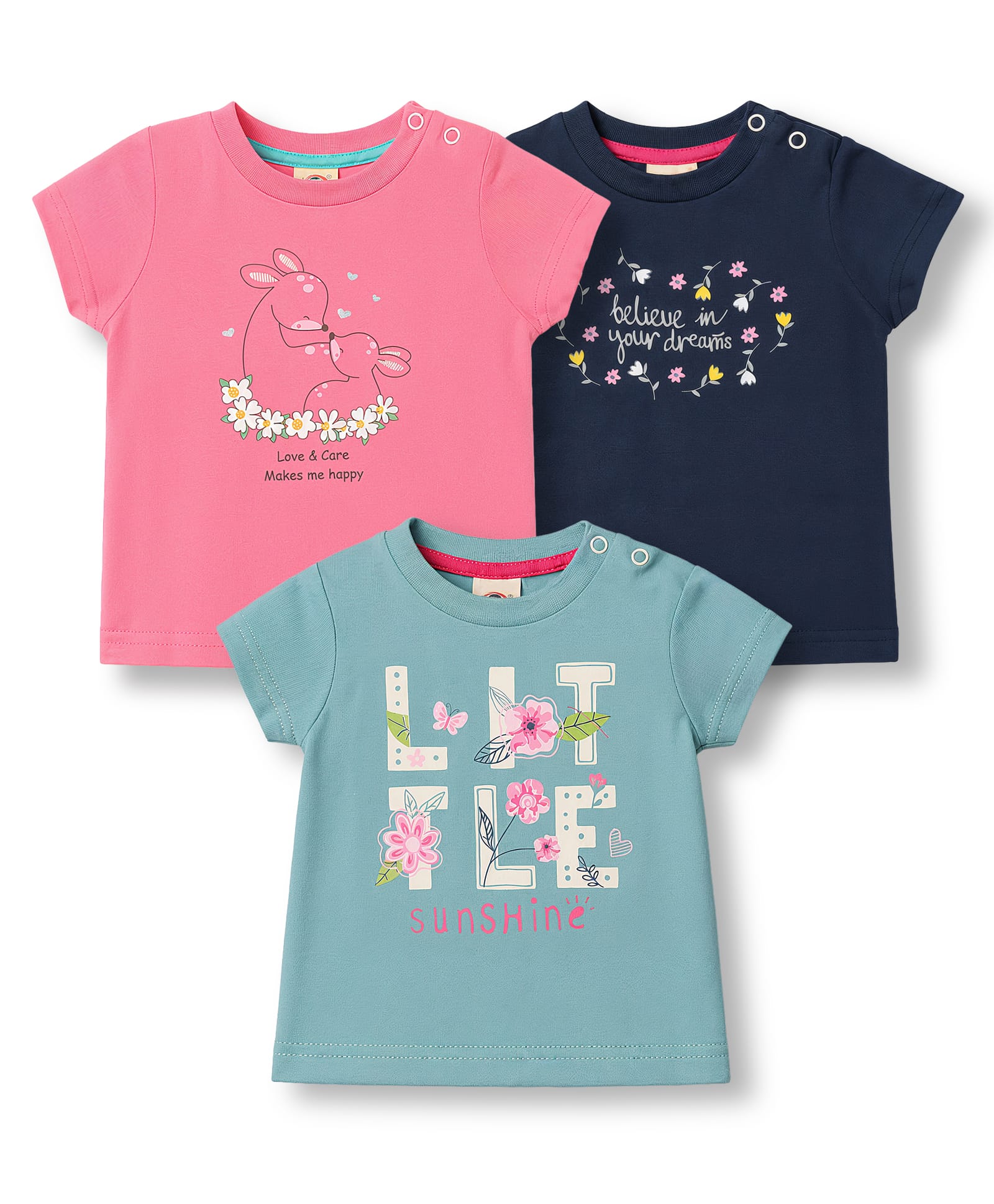 Zero Sinker Knit Half Sleeves Top With Floral & Animal Print Pack of 3 - Navy Blue Green & Pink-image-41