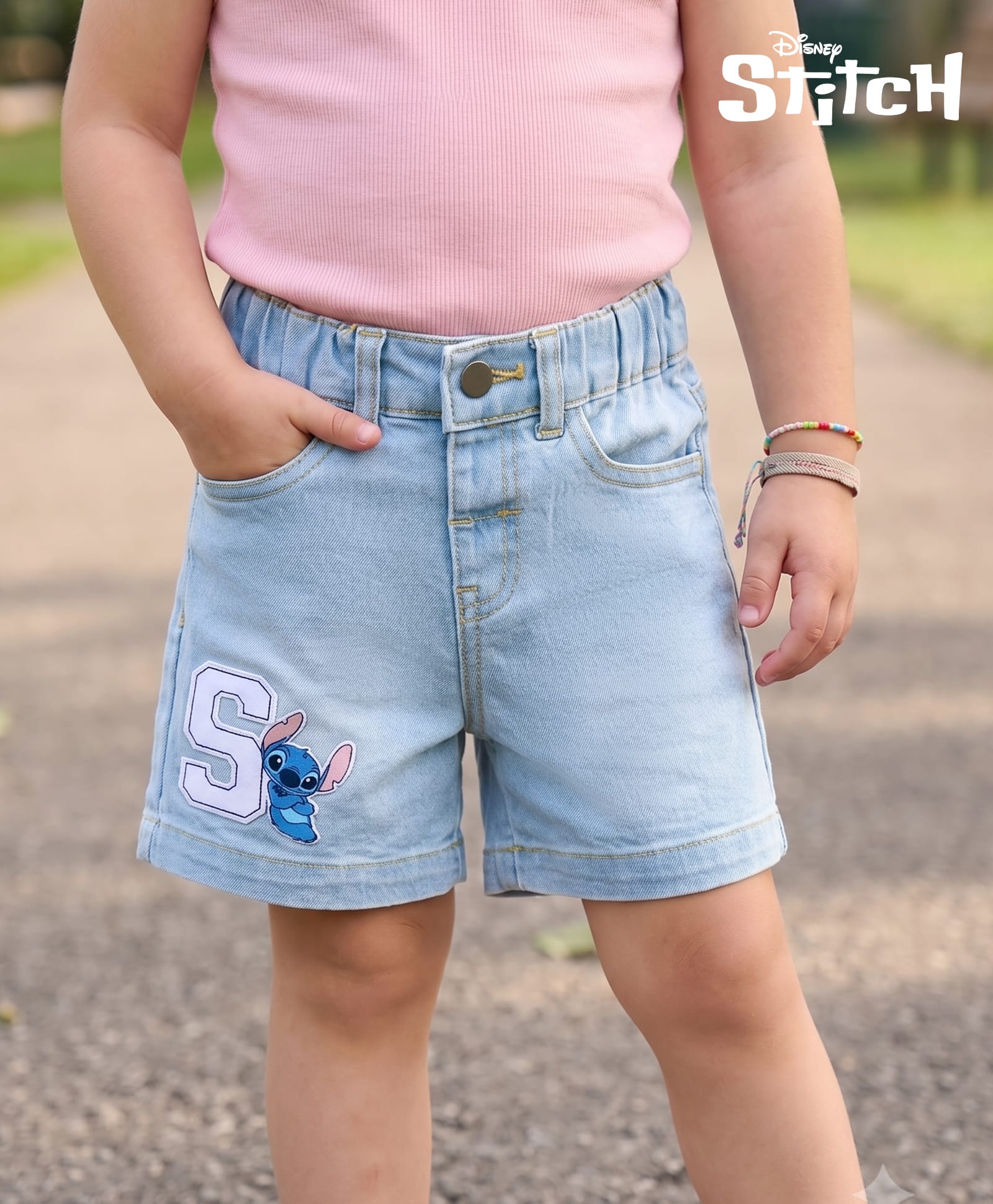 Bonfino Disney Denim Knee Length Washed Shorts With Stitch Patch - Multicolor-picture-15
