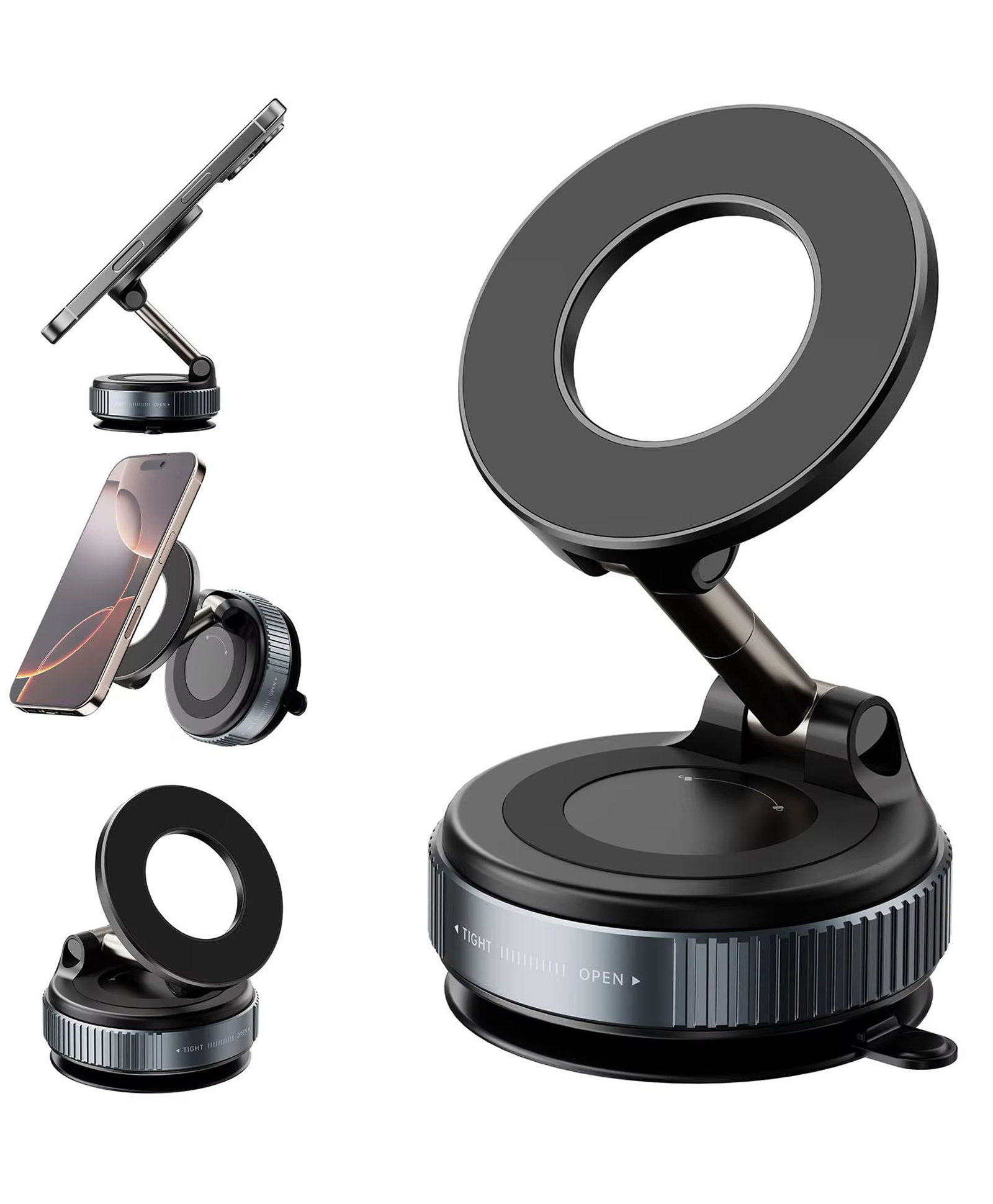 ADKD Magnetic Wireless Charger Stand with Adjustable Arm, Fast Charging Dock for Smartphones, Foldable Desktop Mobile Holder Charging Station (Black)-image-2