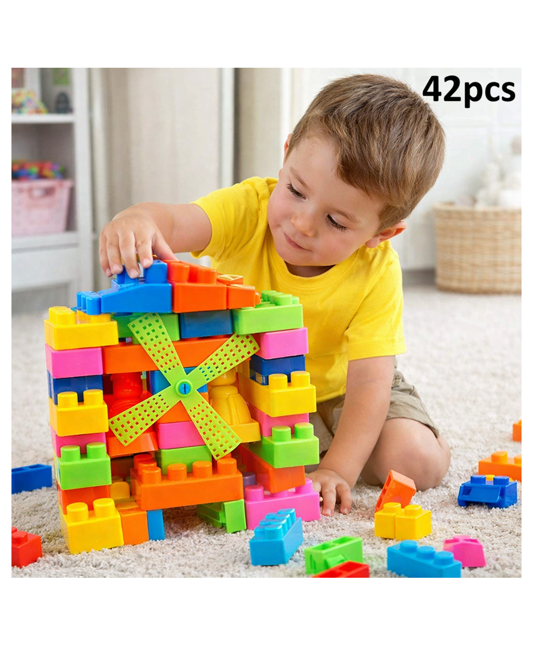 Sanjary 42 Pieces Kids Building Blocks Set with Storage Bag, Colorful Educational Construction Bricks Toy for Toddlers Creative Learning Play color design may vary-image-43