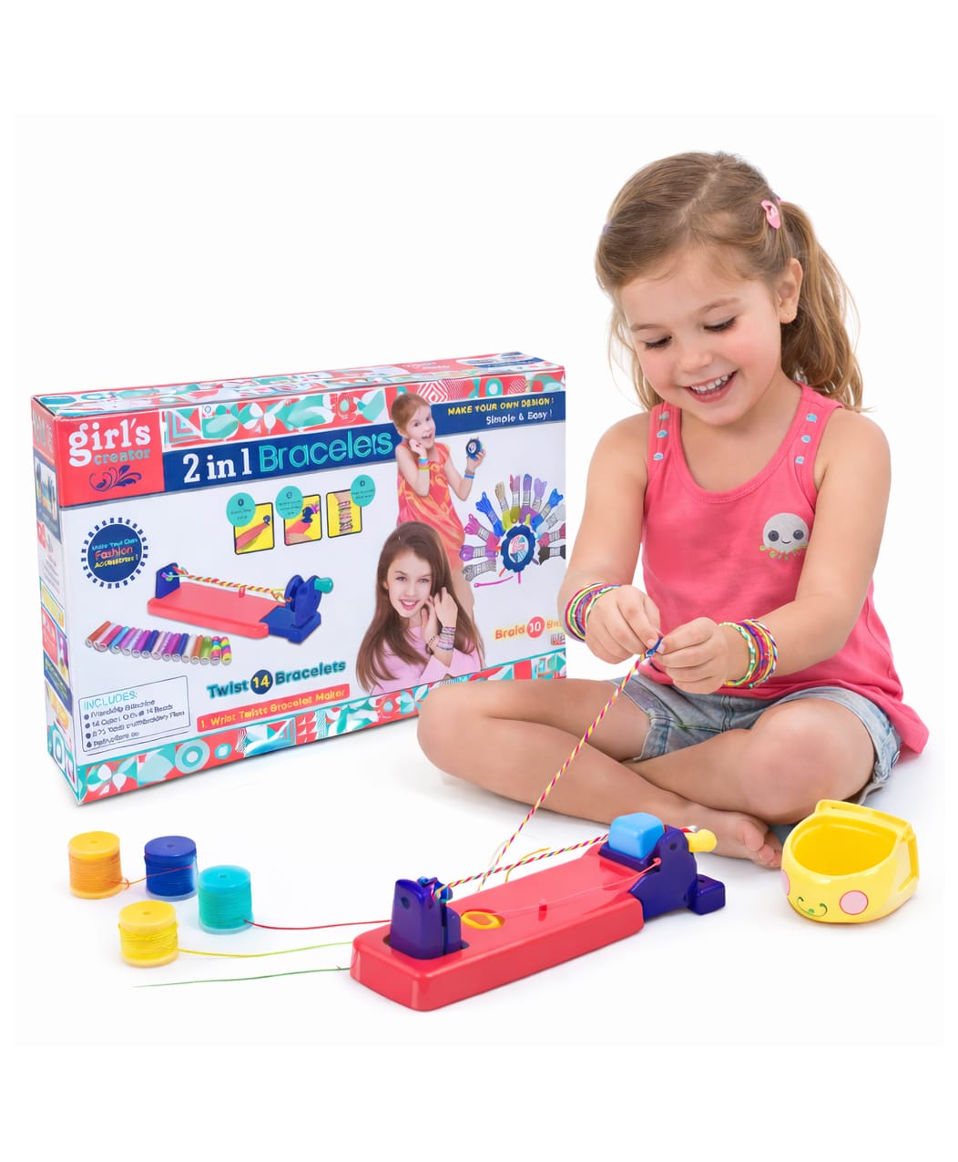 Sanjary Girls 2-in-1 Bracelet Maker Kit DIY Friendship Bracelet Craft Set with Braiding Machine Threads Beads Creative Jewelry Making Toy color desisgn may vary-picture-6