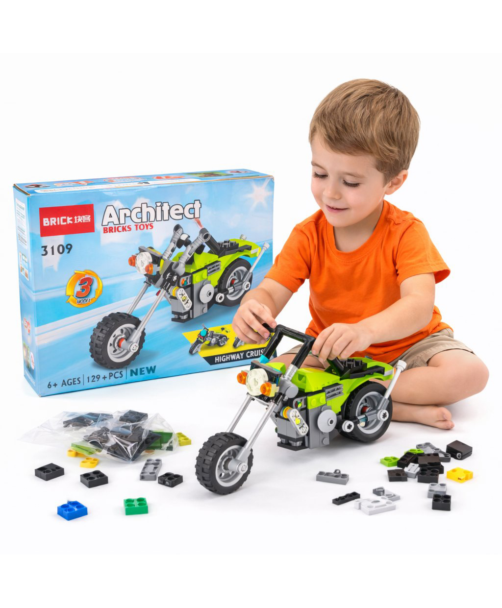 SANJARY Architect Bricks Motorcycle Building Block Set 129 Pieces, 3 Model Highway Cruiser Bike DIY Construction Toy for Kids STEM Learning Fun color design may vary-image-38