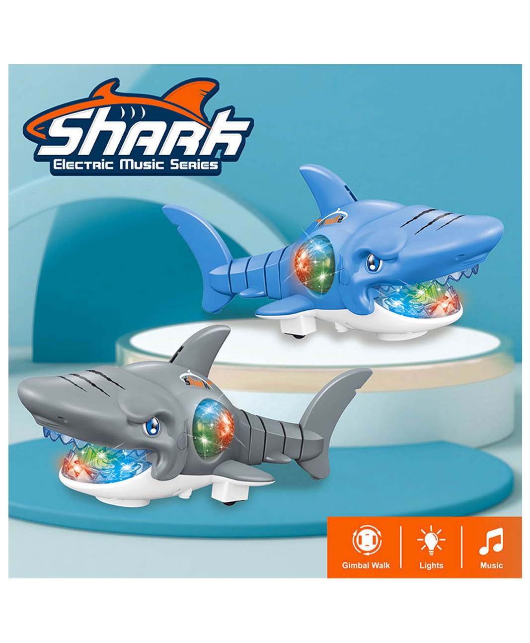 SANJARY Electric Shark Toy with LED Lights Music Gimbal Walk Bump and Go Ocean Animal Moving Toy for Kids color design may vary-image-2