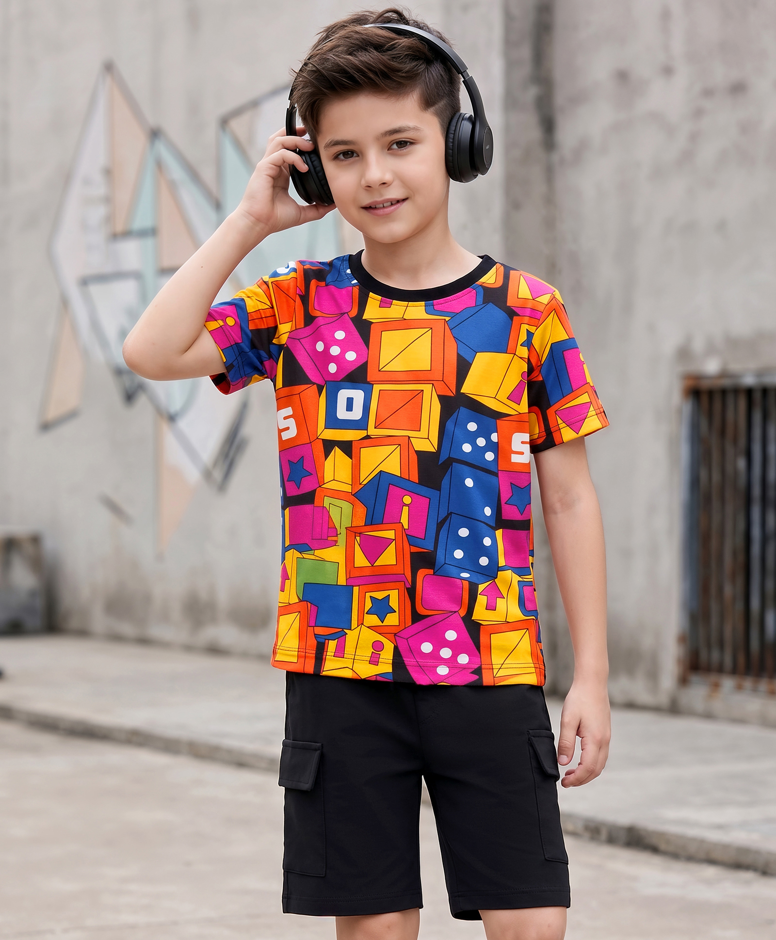 Ollington St. Boys Cotton Knit Printed Half Sleeve T-Shirt & Shorts -Multicolour-image-4
