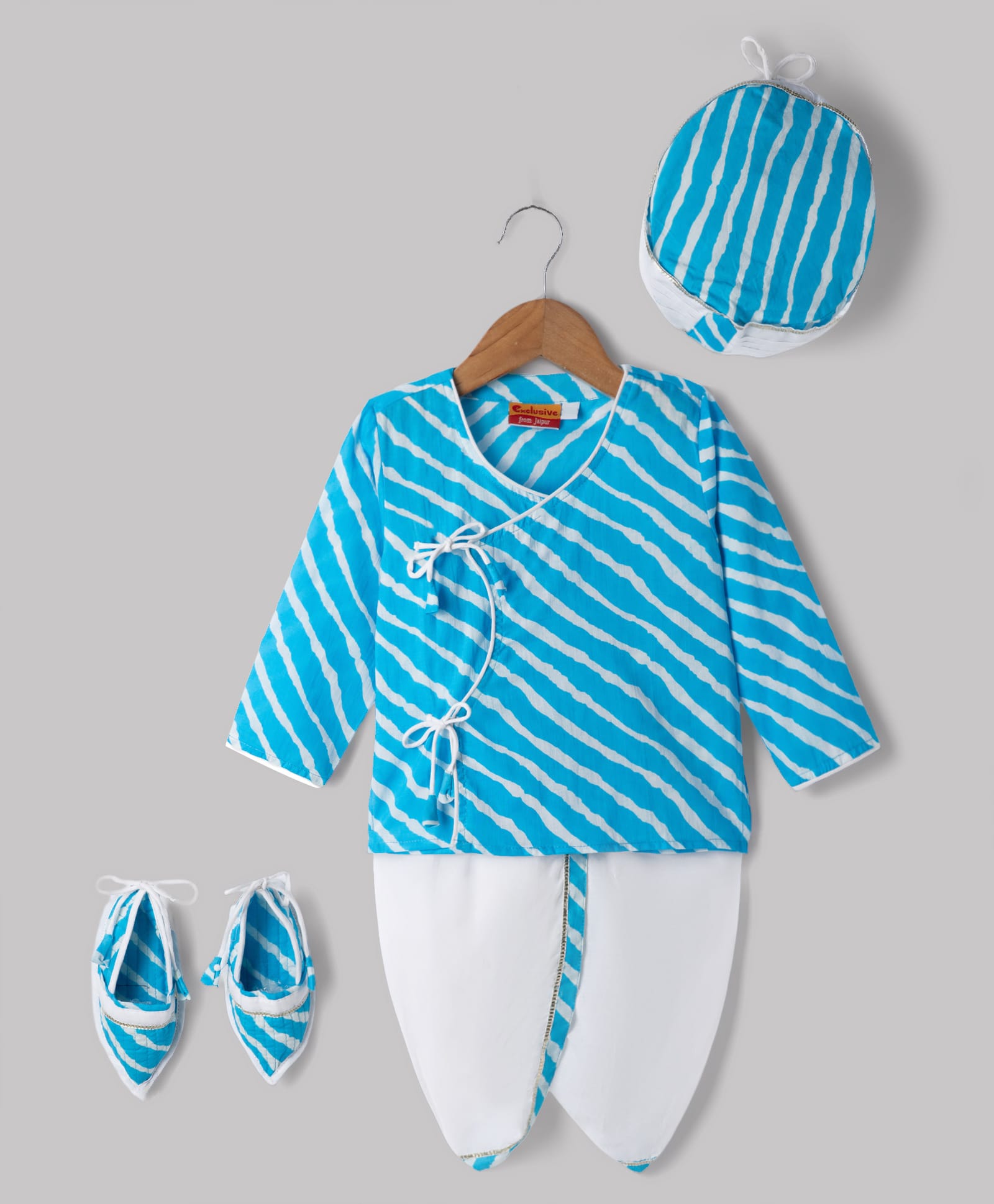 Exclusive From Jaipur Cotton Woven Full Sleeves Leheriya Printed Dhoti Kurta Set - Light Blue-image-42