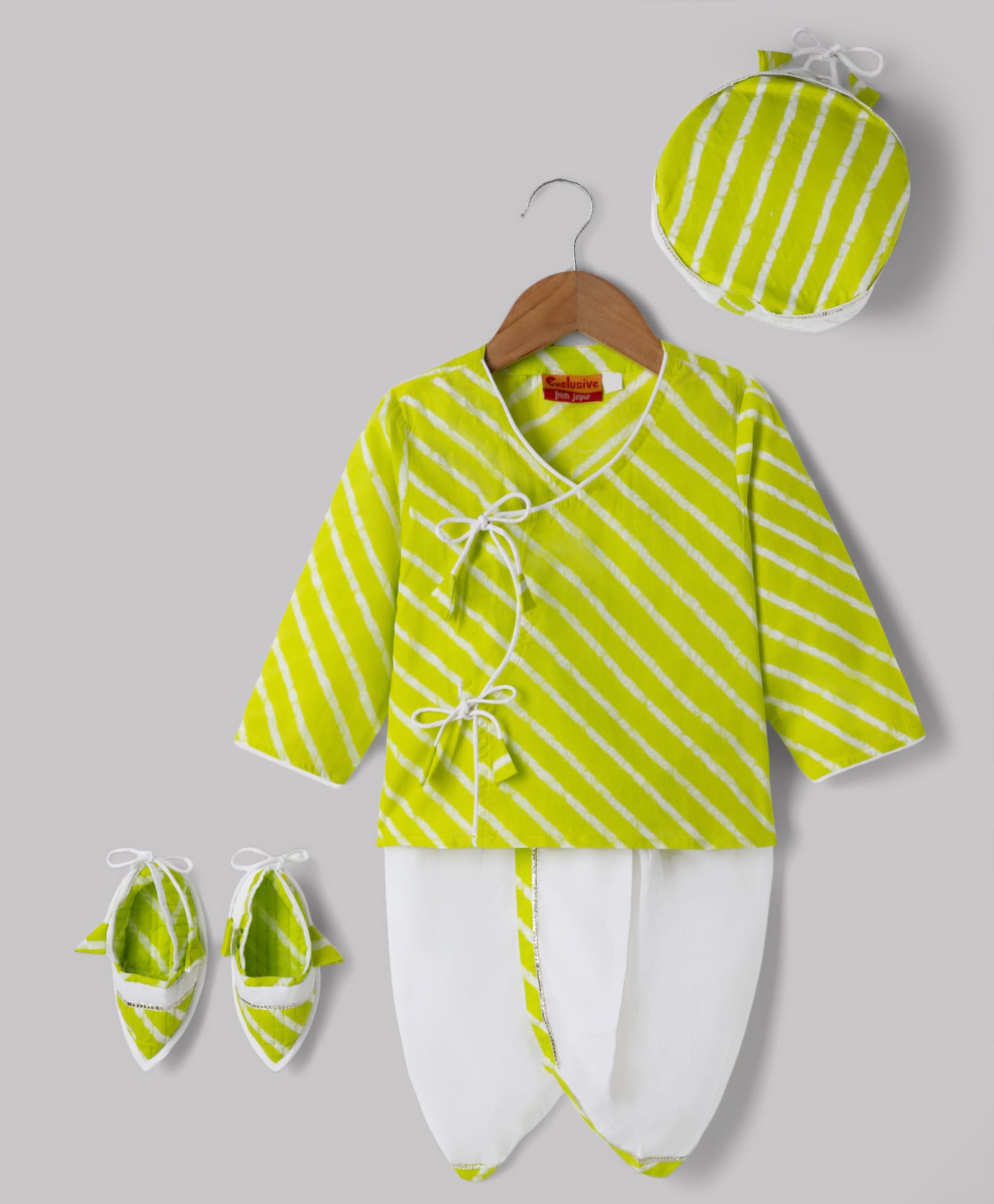 Exclusive From Jaipur Cotton Woven Full Sleeves Leheriya Printed Dhoti Kurta Set - Lime Green-image-39