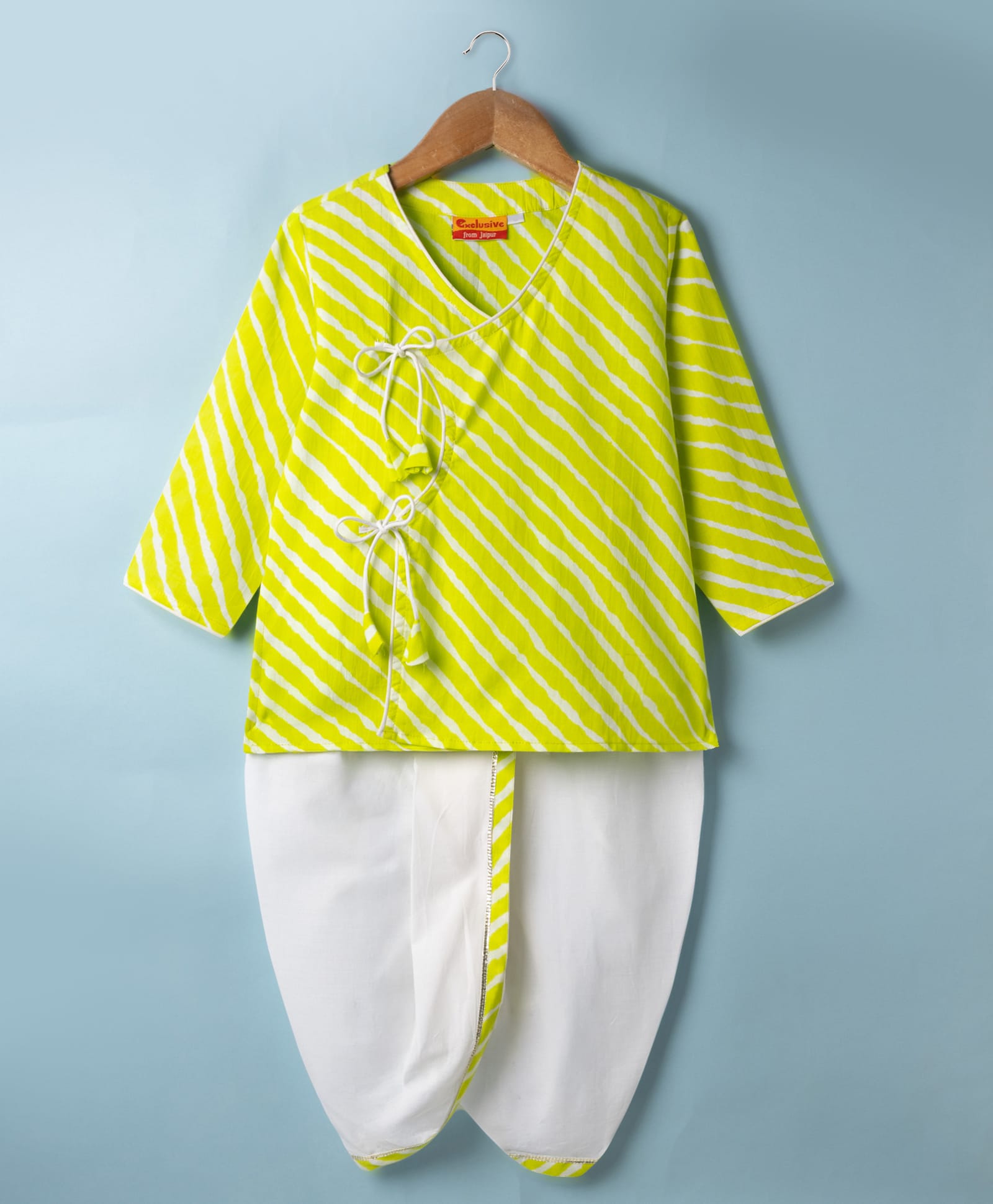 Exclusive From Jaipur Cotton Woven Full Sleeves Striped Kurta Dhooti Set - Neon Green-picture-27