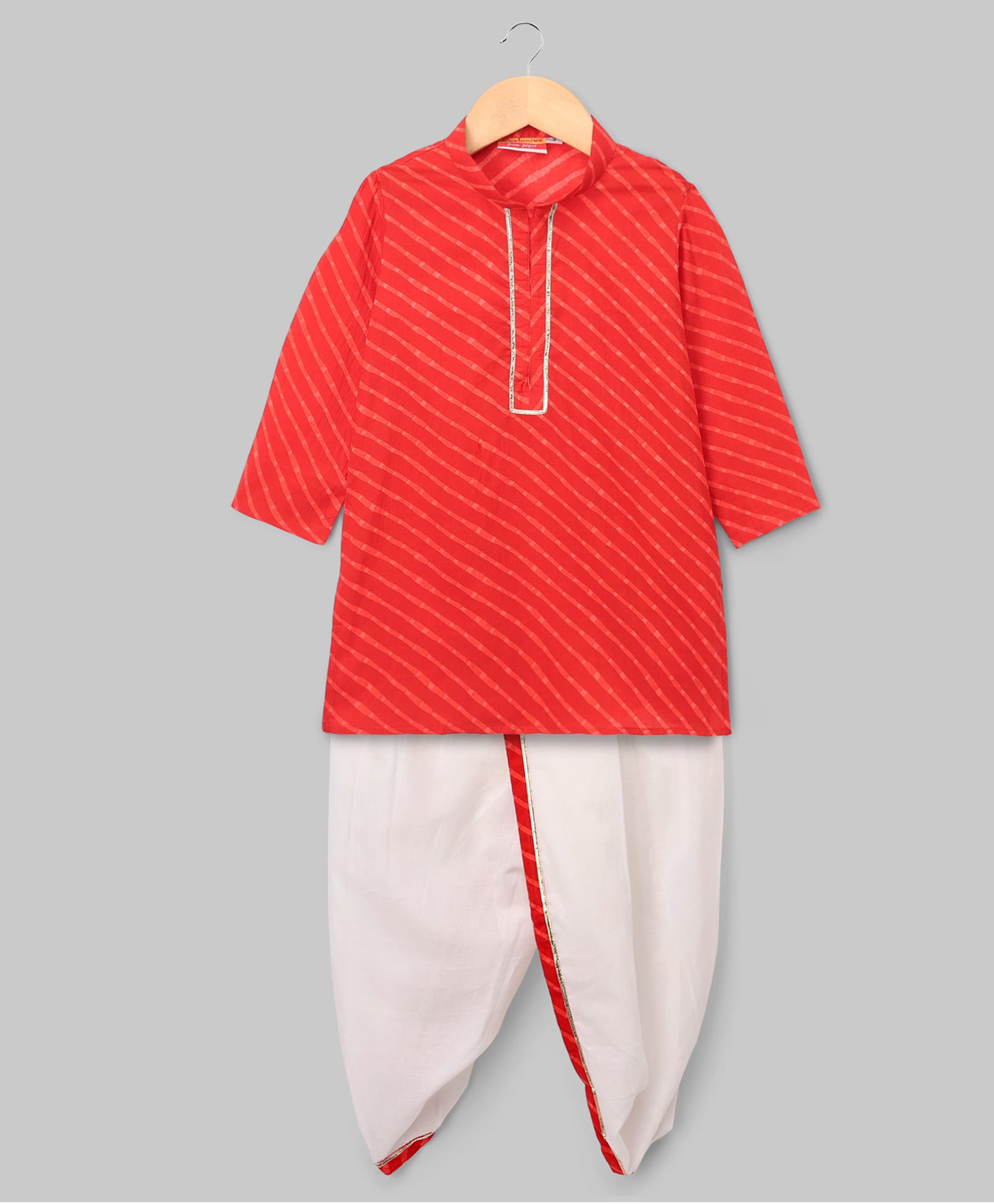 Exclusive From Jaipur Cotton Woven Full Sleeves Striped Kurta & Dhoti Set - Red-picture-16
