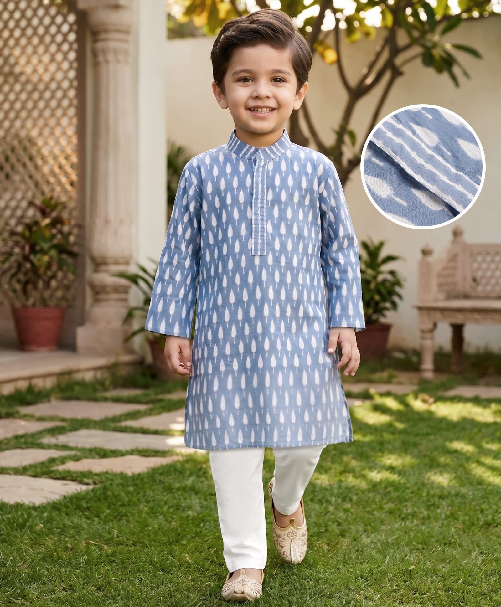 Exclusive From Jaipur Cotton Woven Full Sleeves Printed Kurta Pajama Set - Blue-image-46