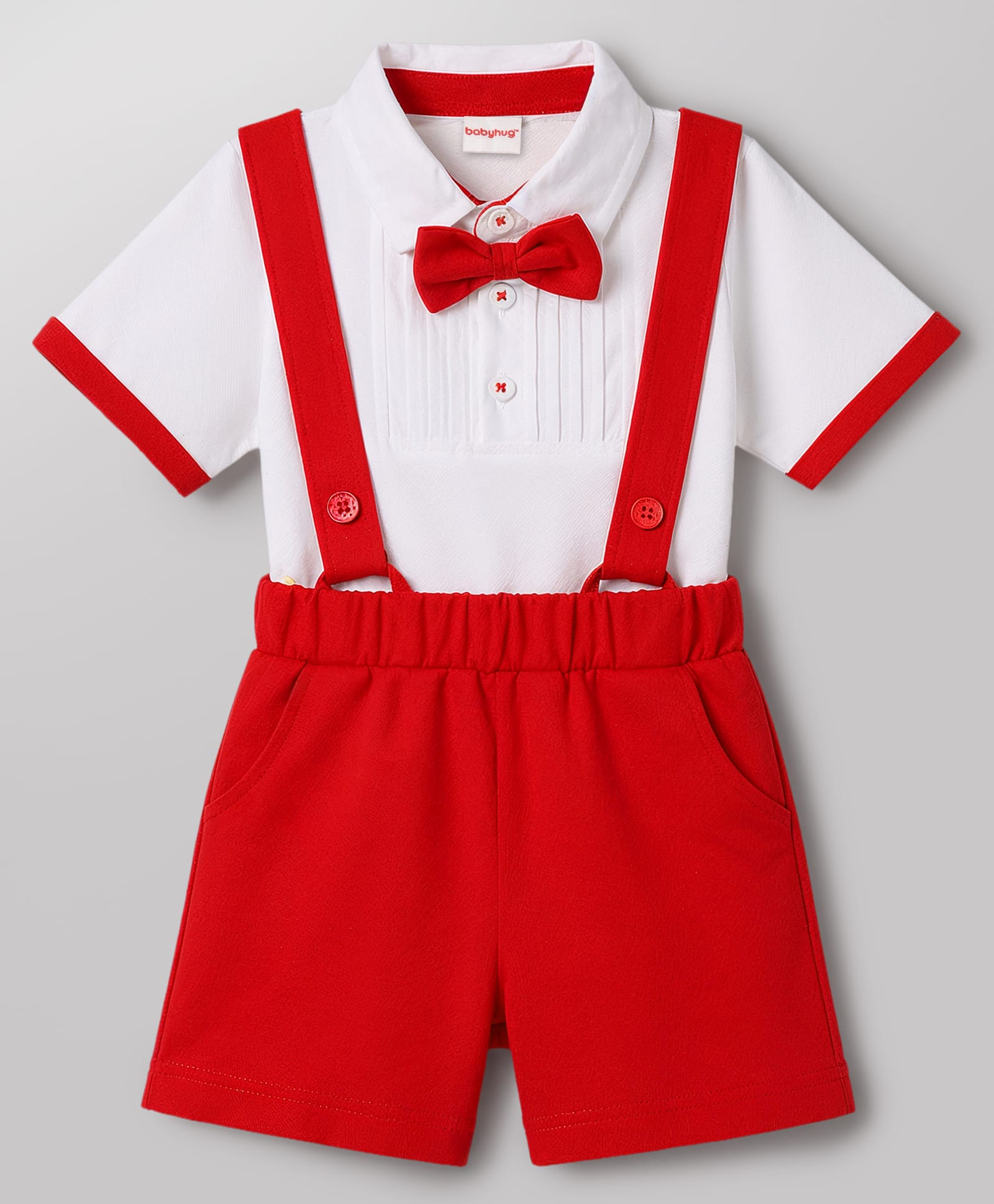 Babyhug Single Jersey Knit Half Sleeves Solid T-Shirt & Shorts Set - White & Red-image-27