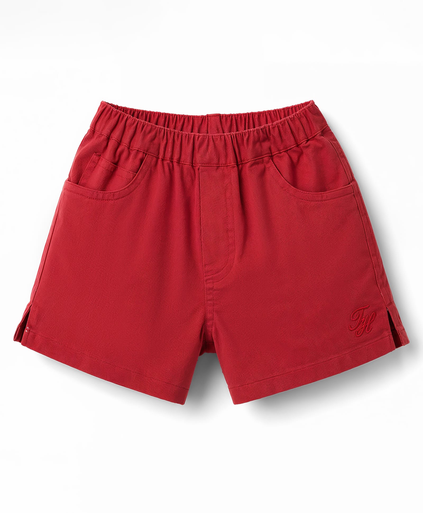 ToffyHouse Cotton Woven Knee Length Solid Shorts With Embroidery - Maroon-picture-28
