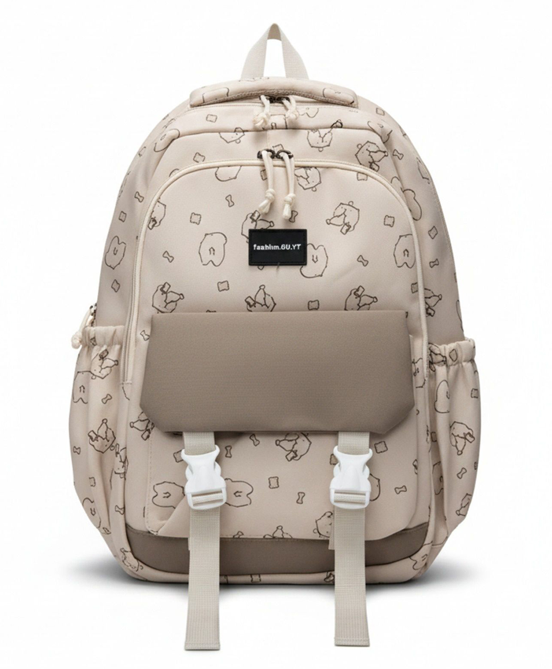 Happile Height 18.1 Inches Korean Fashion Printed Design color Backpack - Beige-image-34