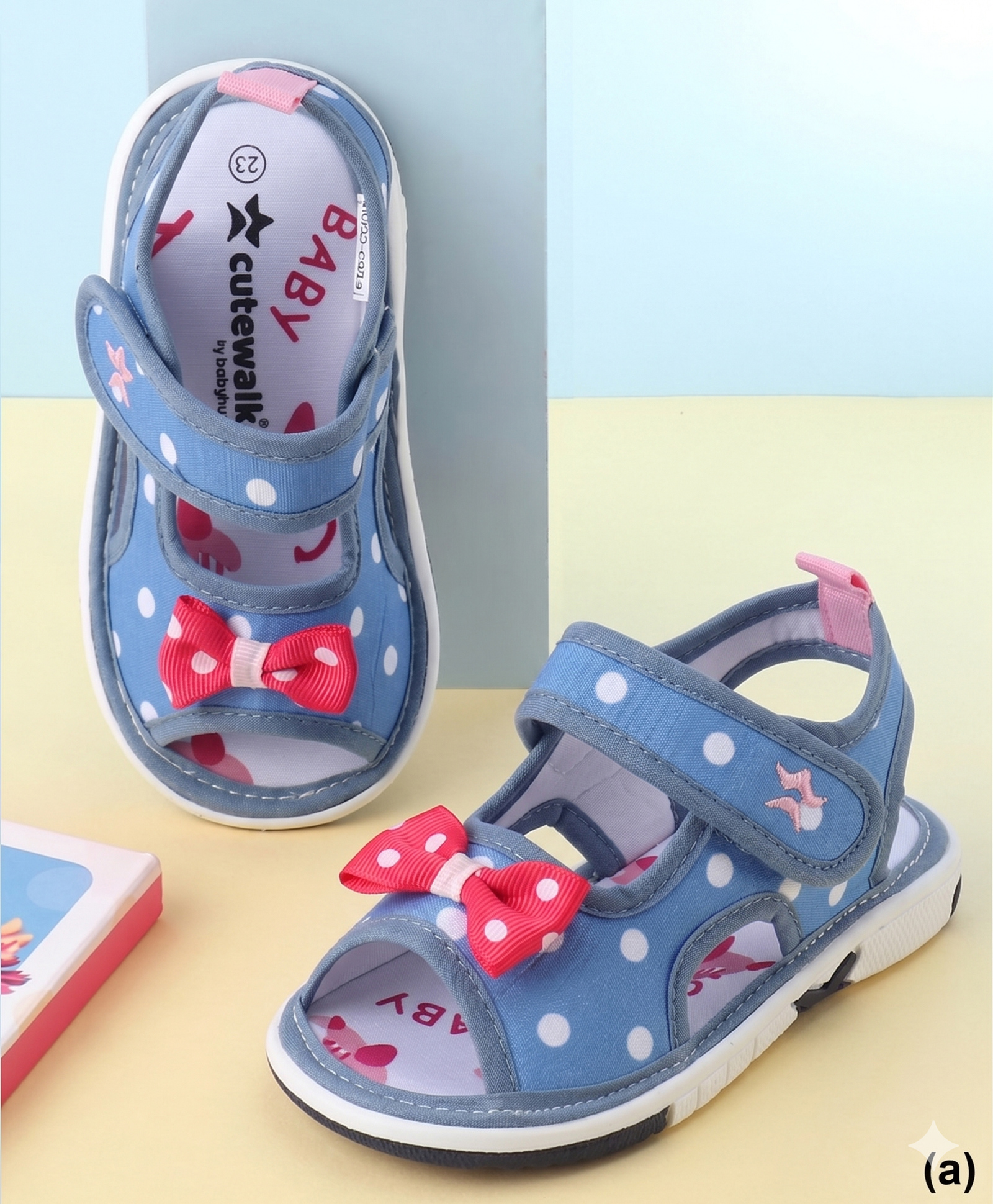 Cute Walk by Babyhug Velcro Closure Polka Dots Printed Sandal With Bow Applique - Blue-picture-26