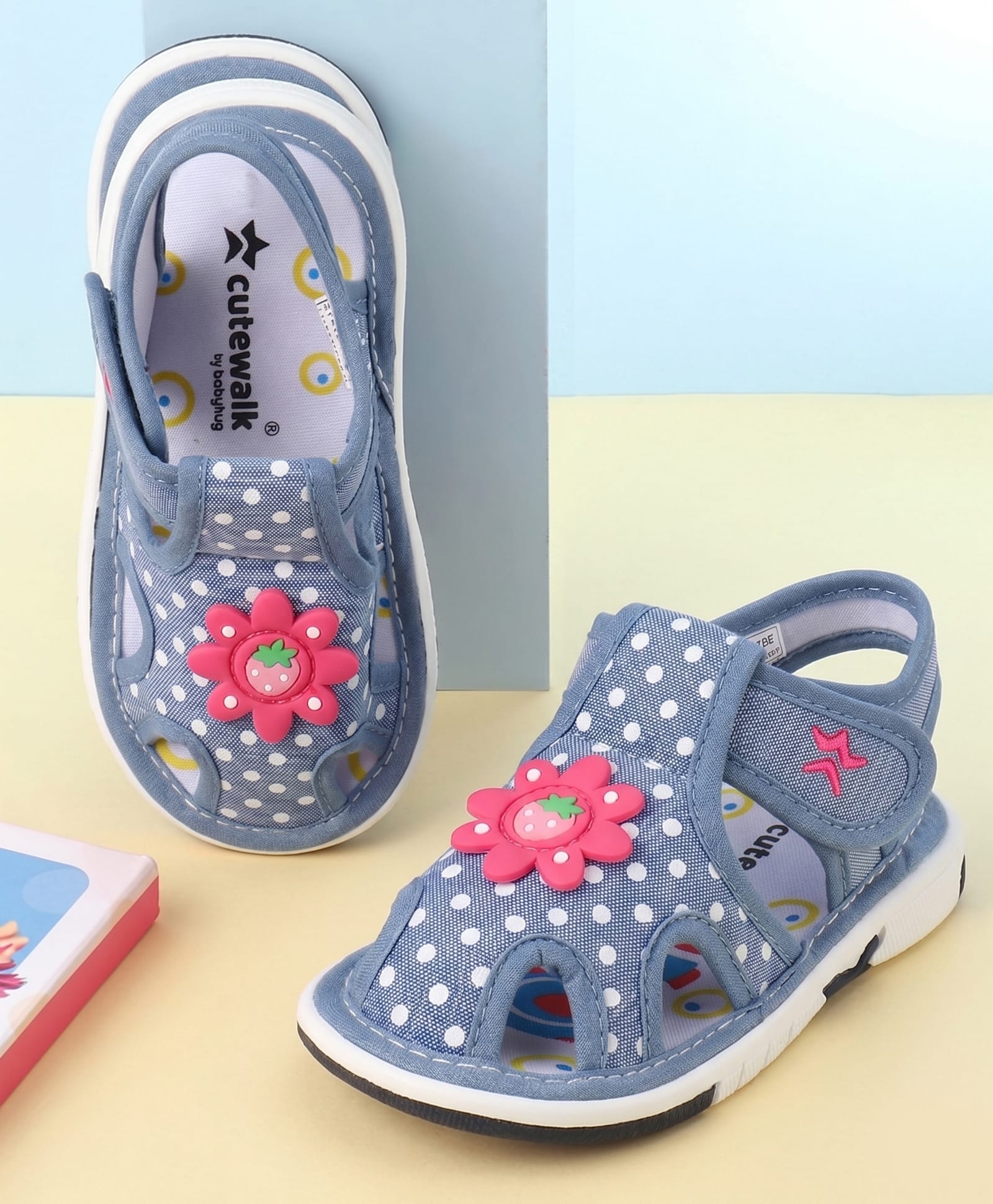 Cute Walk by Babyhug Sandals with Polka Dot Print & Floral Applique - Blue-picture-18