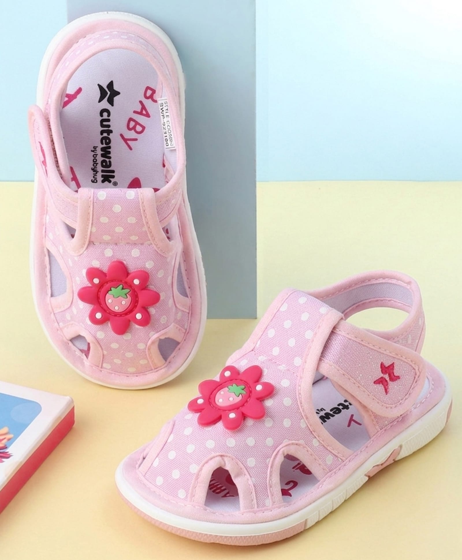 Cute Walk by Babyhug Sandals with Polka Dot Print & Floral Applique - Pink-picture-13