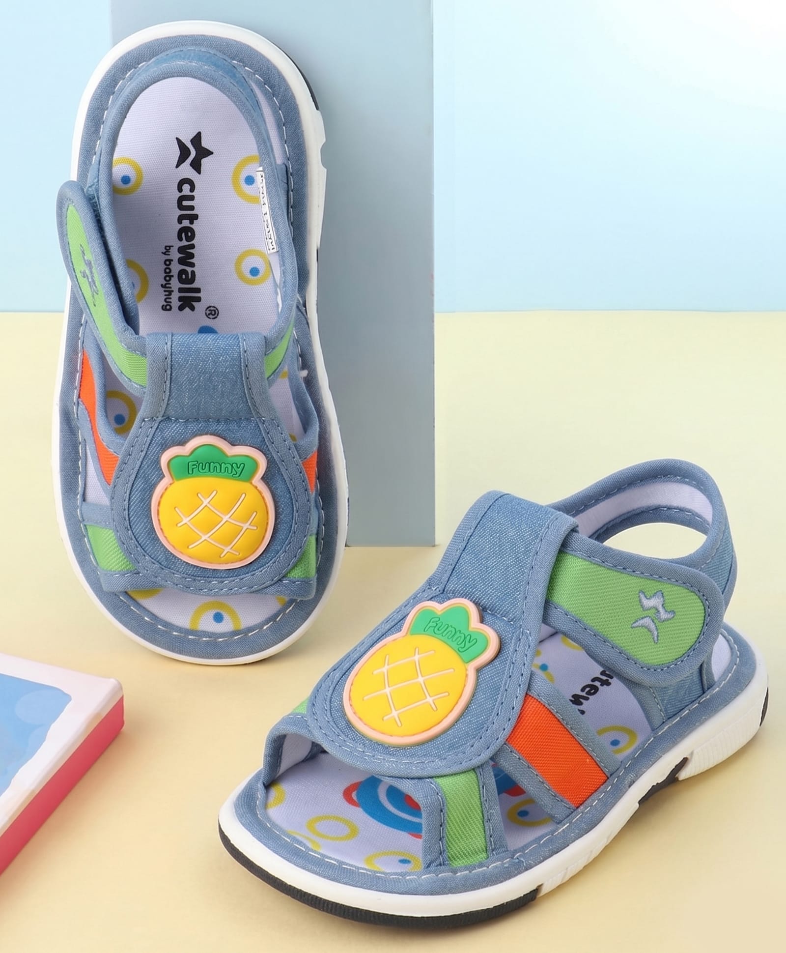 Cute Walk by Babyhug Velcro Closure Sandals with Pineapple Applique - Blue-picture-16