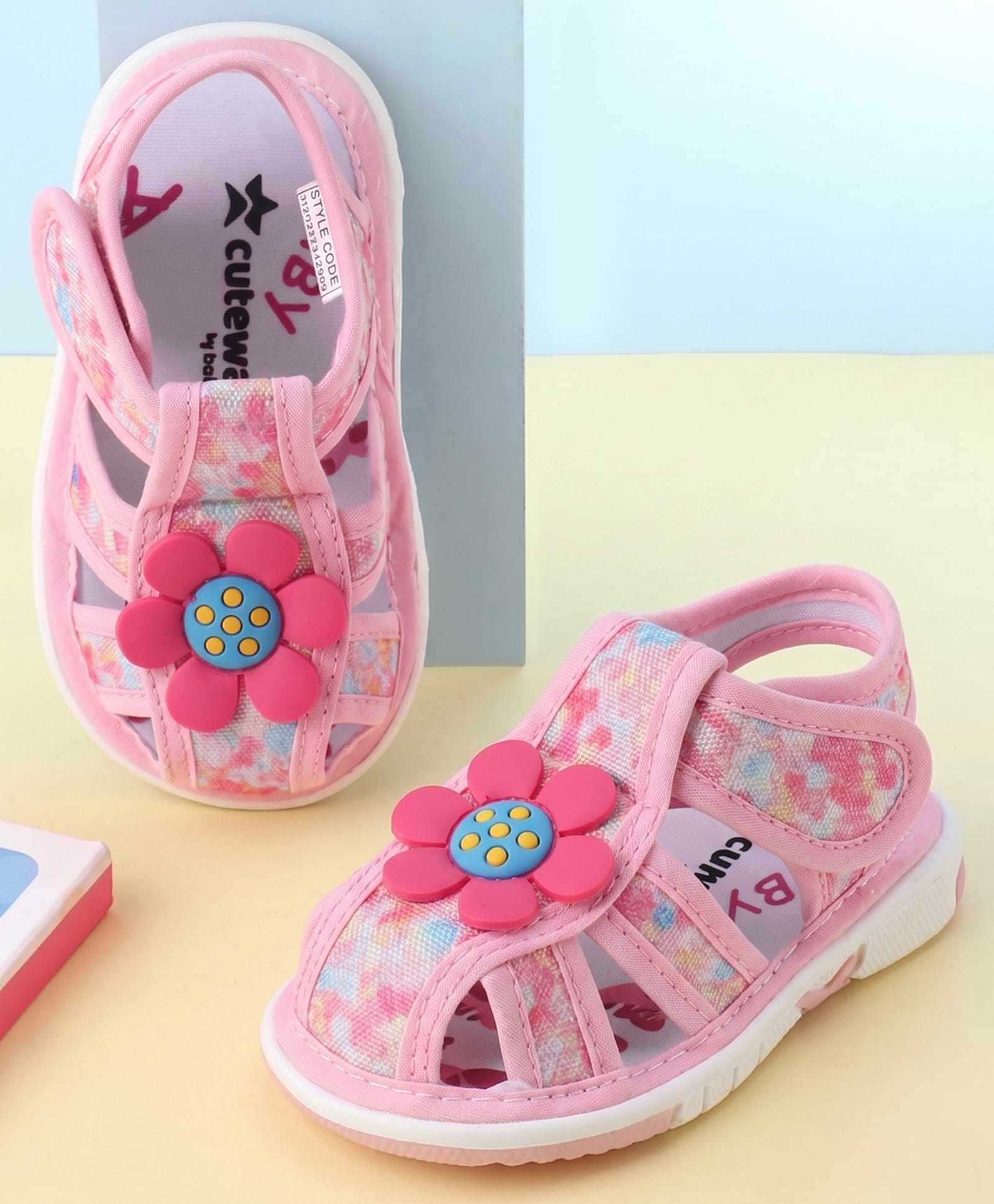 Cute Walk by Babyhug Velcro Closure Printed Sandal With Floral Applique - Pink-image-25
