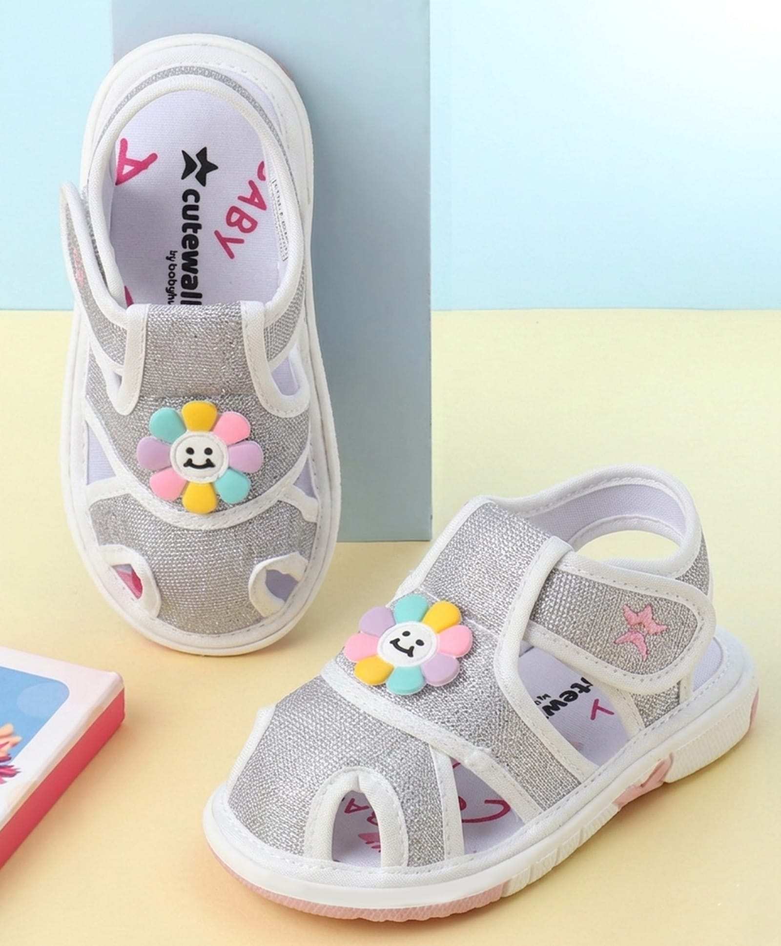 Cute Walk by Babyhug Velcro Closure Sandals With Floral Applique - White-picture-13