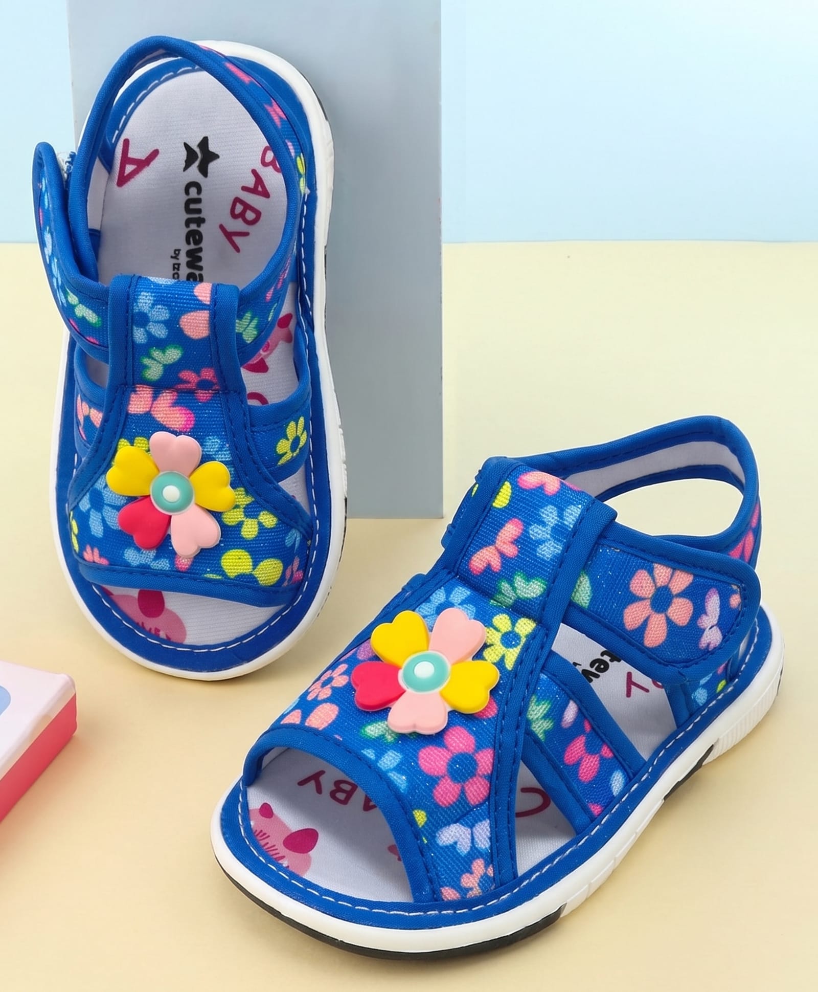 Cute Walk by Babyhug Velcro Closure Sandal With Floral Print & Applique - Blue-image-21