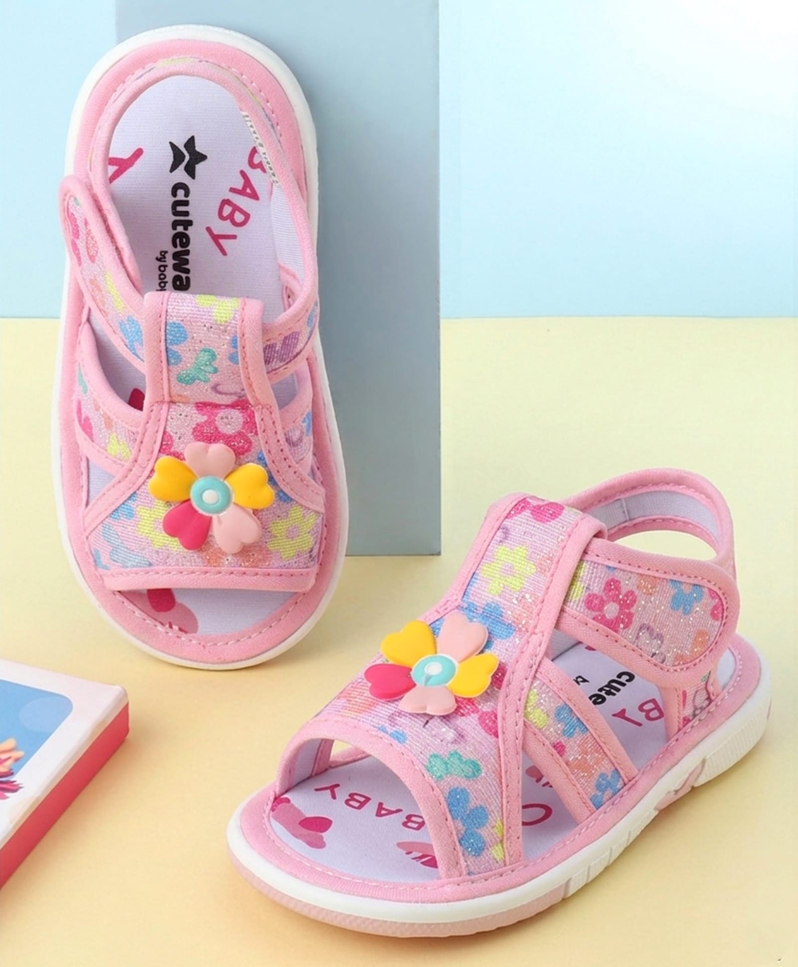 Cute Walk by Babyhug Velcro Closure Sandals With Floral Print & Applique - Pink-picture-21